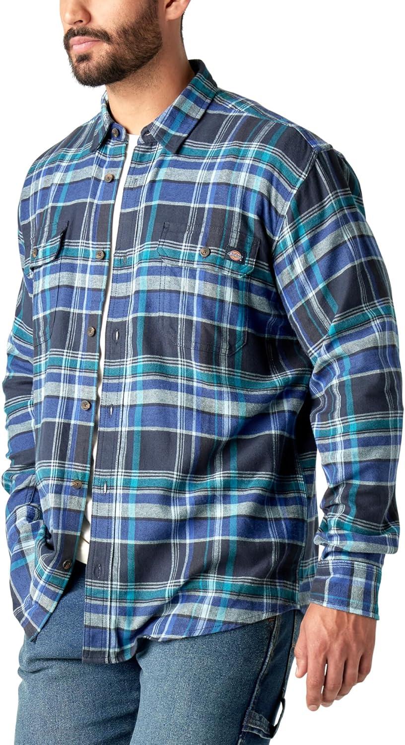 imageDickies Mens Long Sleeve Flex Flannel ShirtDark Denim