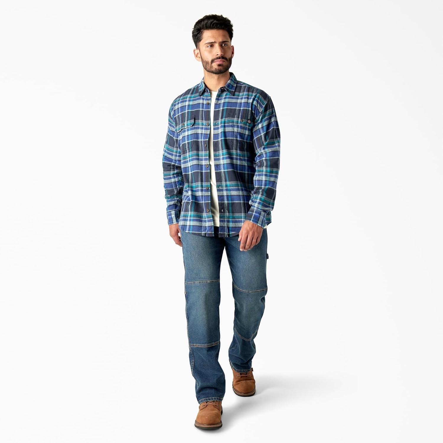 imageDickies Mens Long Sleeve Flex Flannel ShirtDark Denim