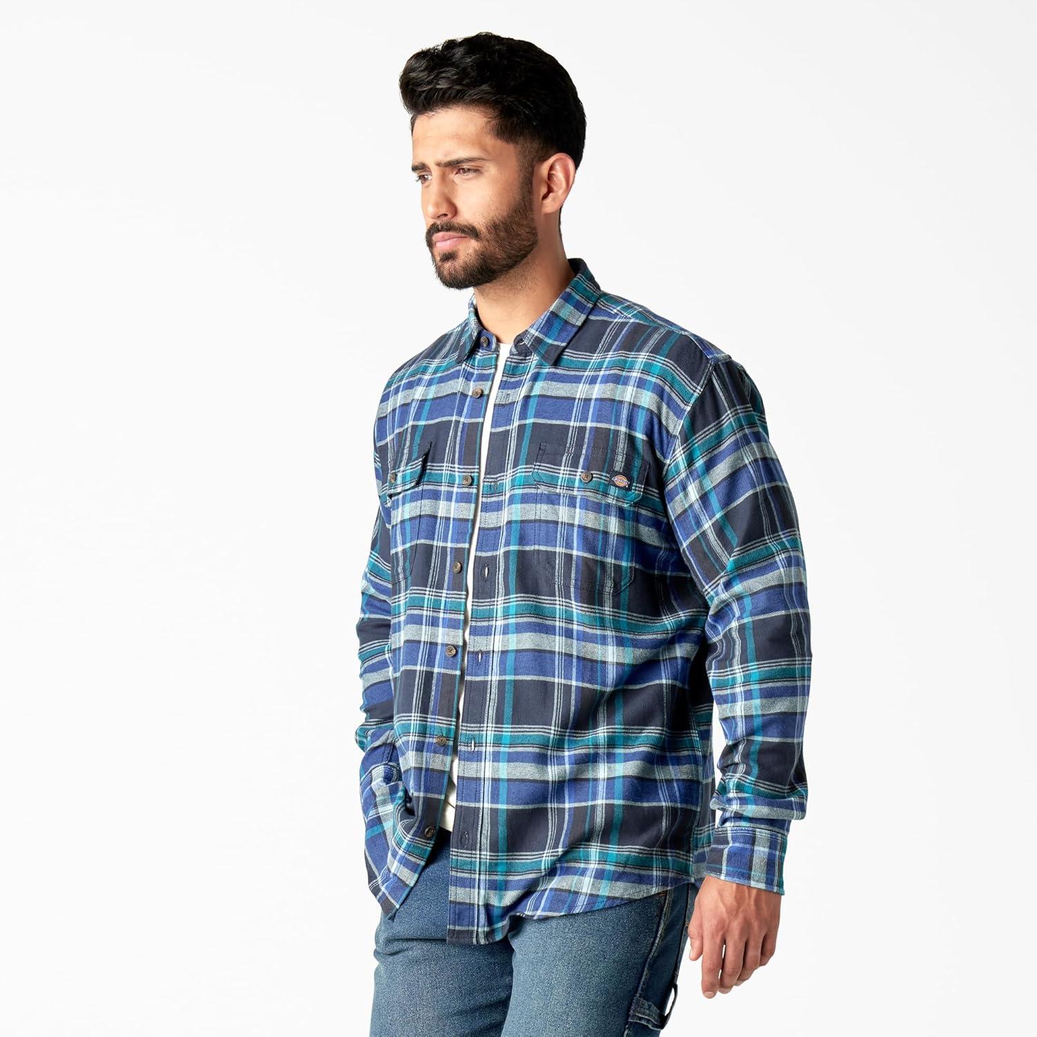 imageDickies Mens Long Sleeve Flex Flannel ShirtDark Denim