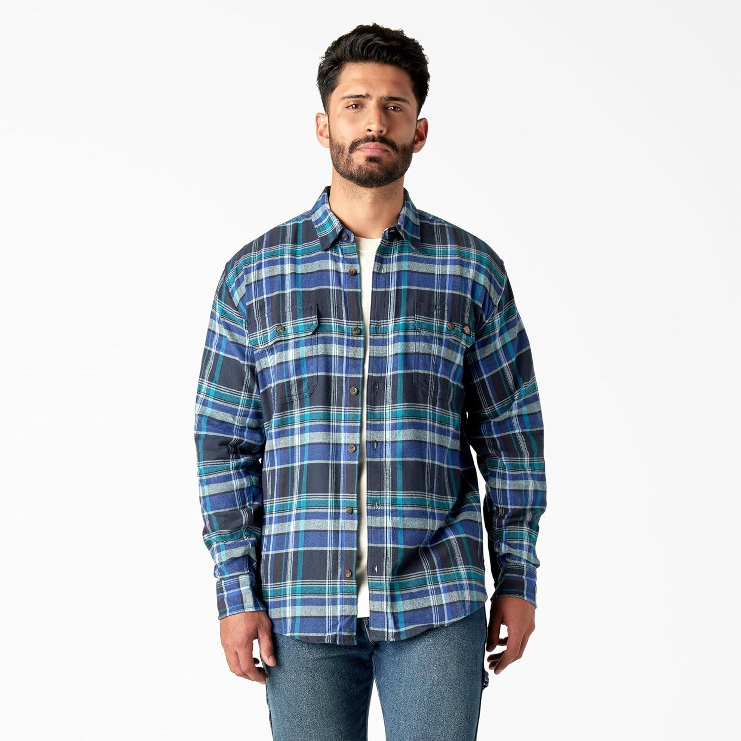 imageDickies Mens Long Sleeve Flex Flannel ShirtDark Denim