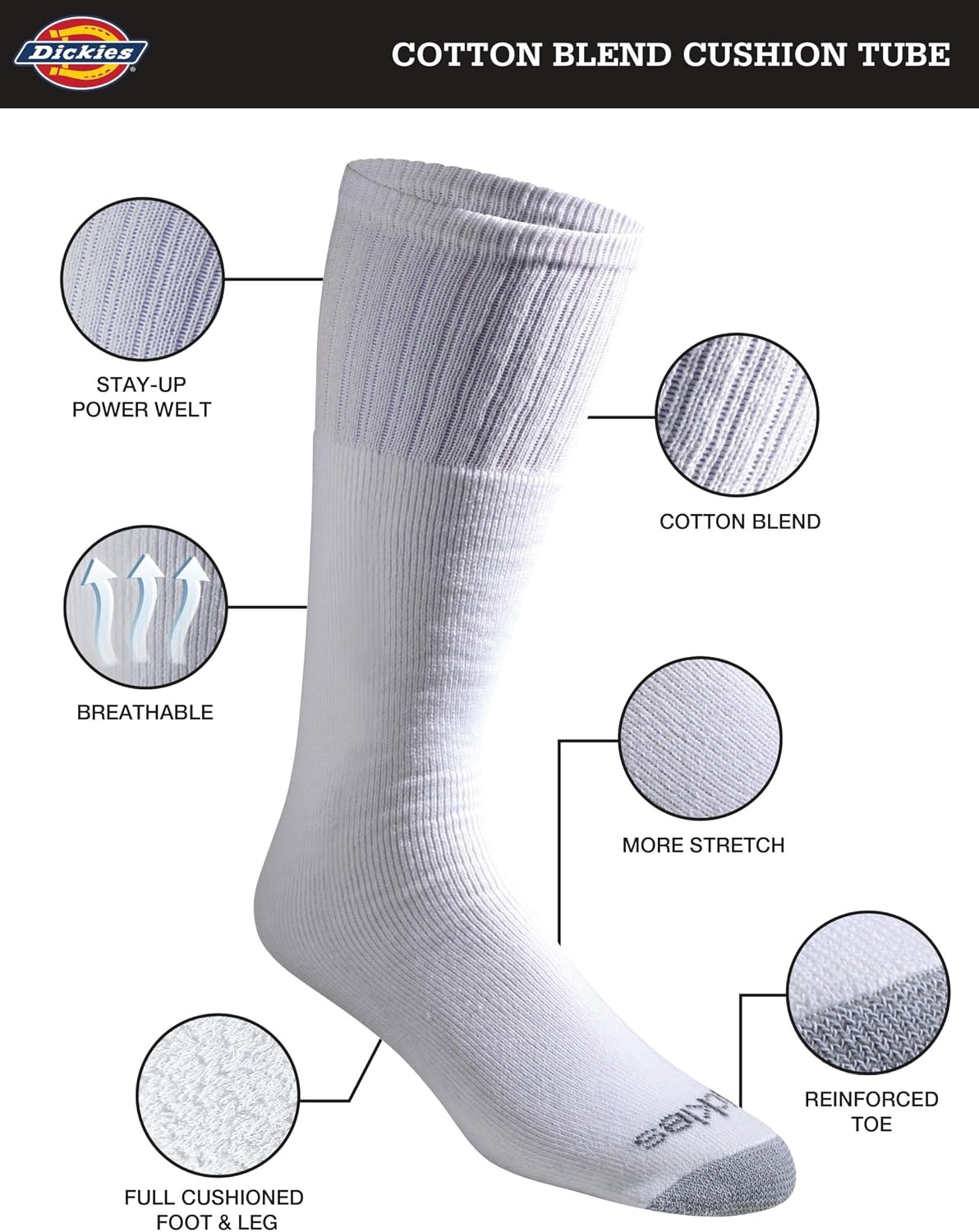 image:imageDickies Mens Cushioned Work Tube Socks 36 PairsWhite 18 Pairs