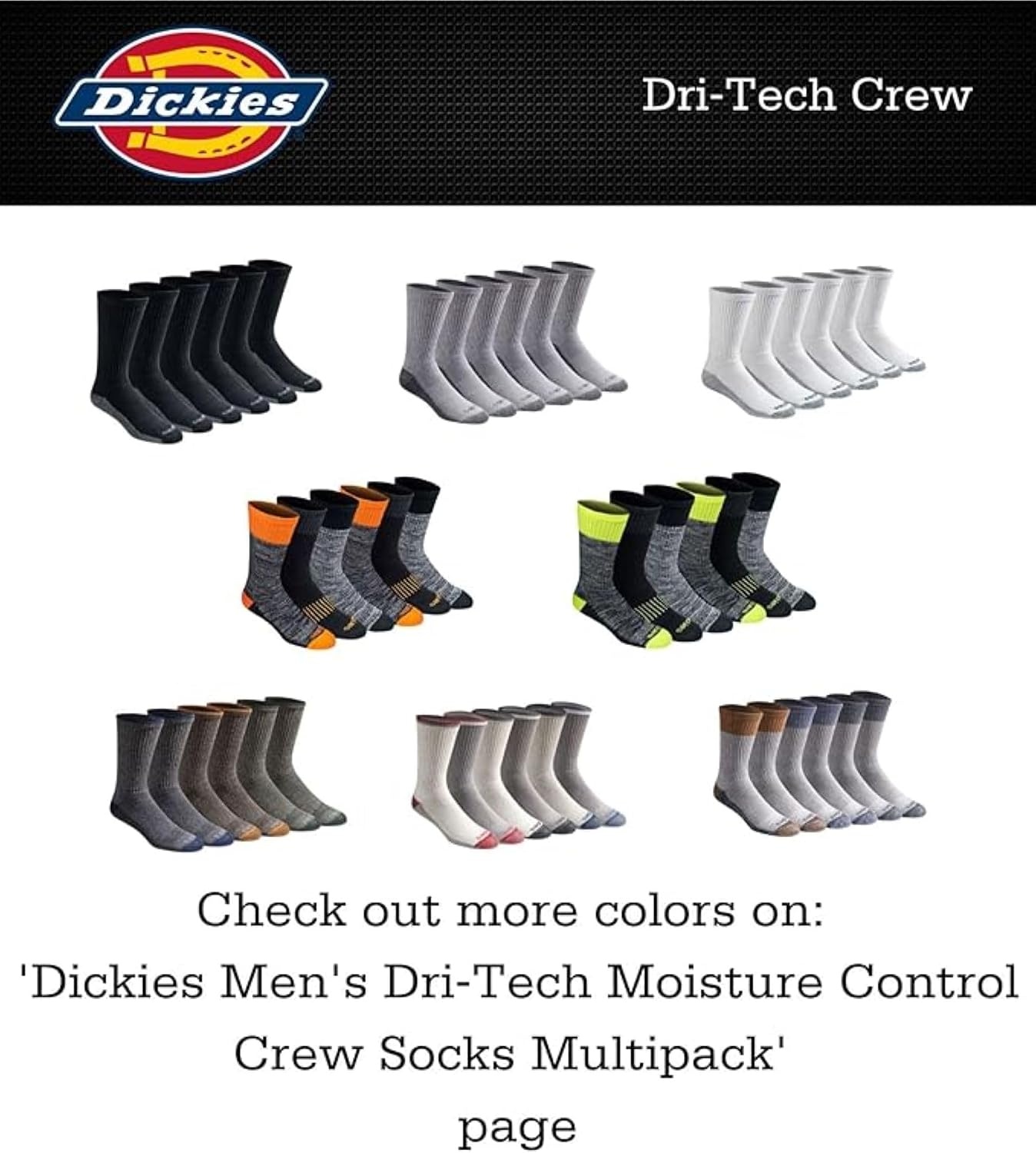 image:imageDickies Mens DriTech Essential Moisture Control Crew Socks Available in MXXL 6 12 PairsFree Run 12 Pairs