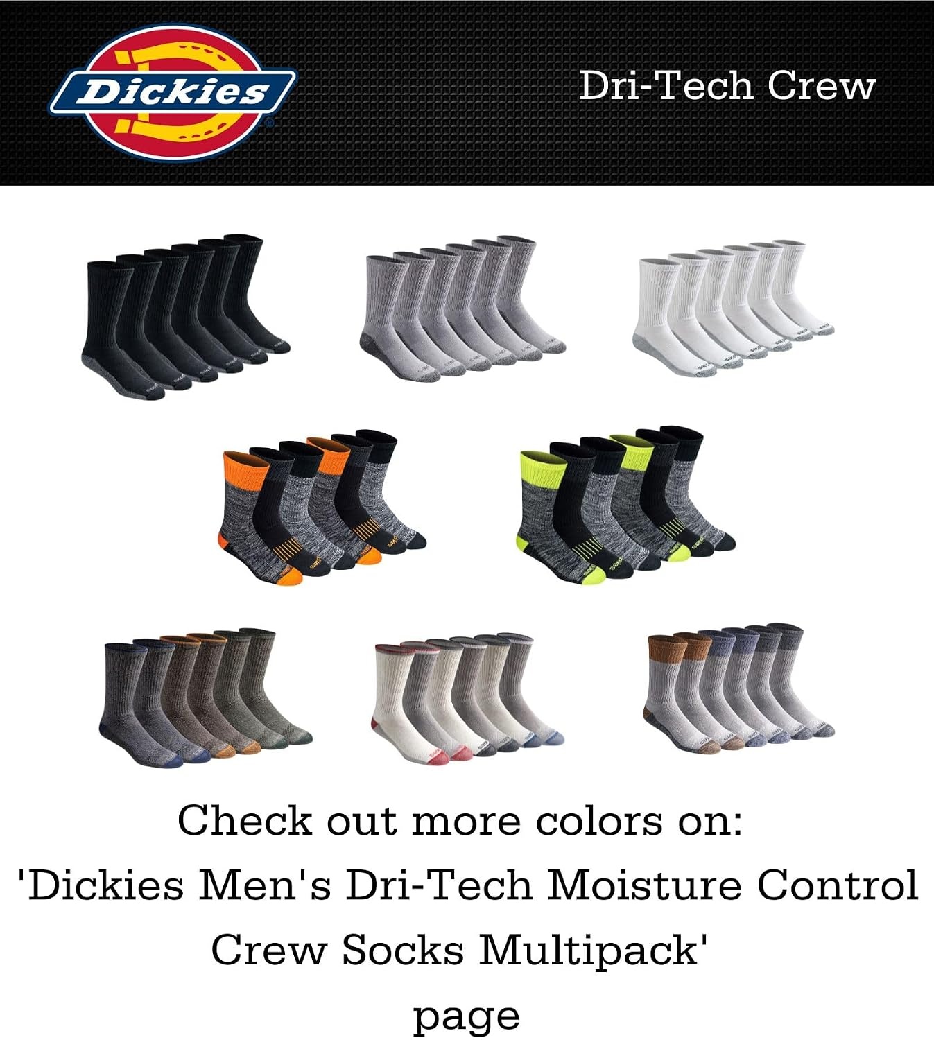 image:imageDickies Mens DriTech Essential Moisture Control Crew Socks Available in MXXL 6 12 PairsSolid Brown 12 Pairs