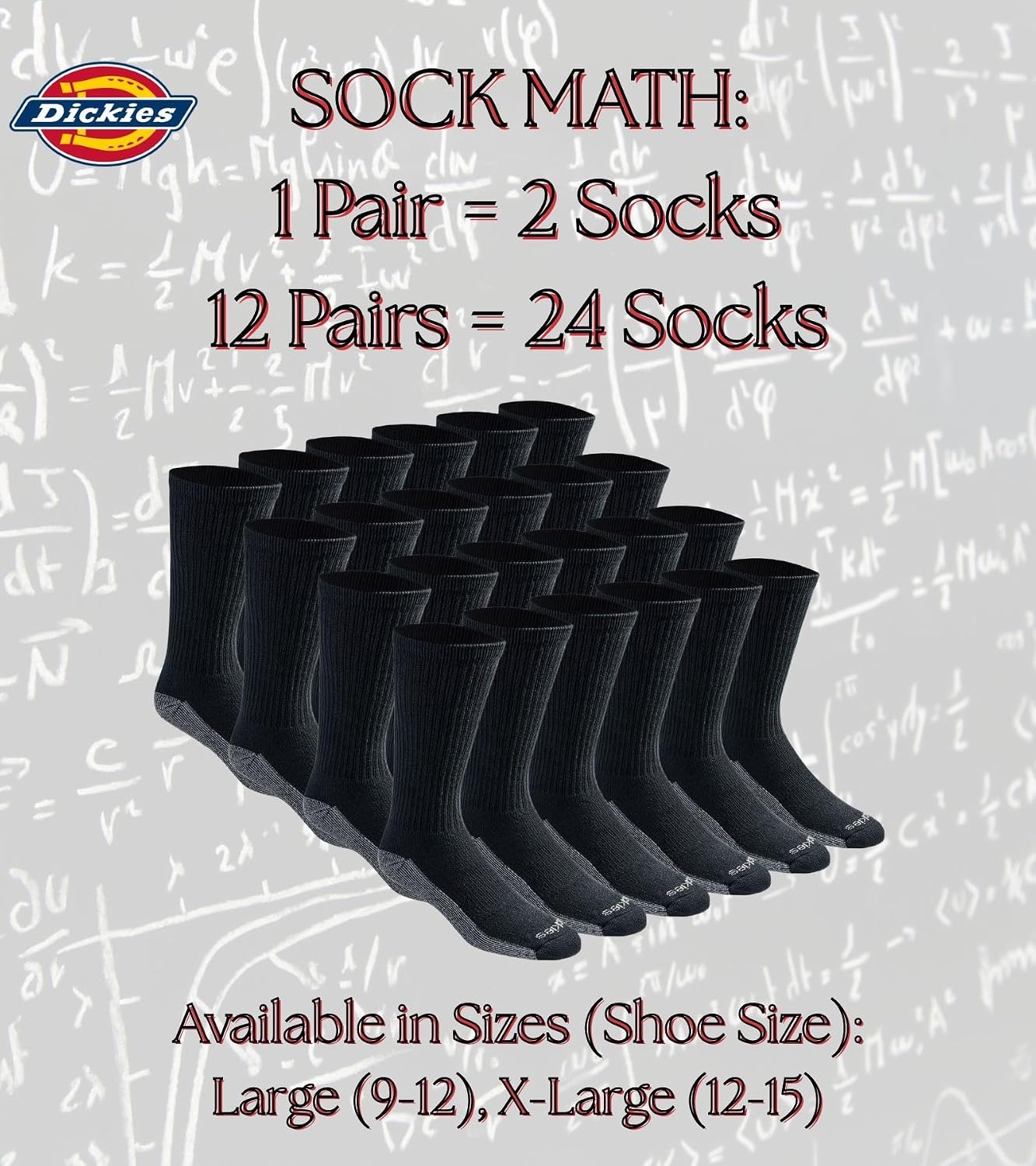 image:imageDickies Mens DriTech Moisture Control BootLength Socks Available in LXL 6 12 PairsBlack 12 Pairs