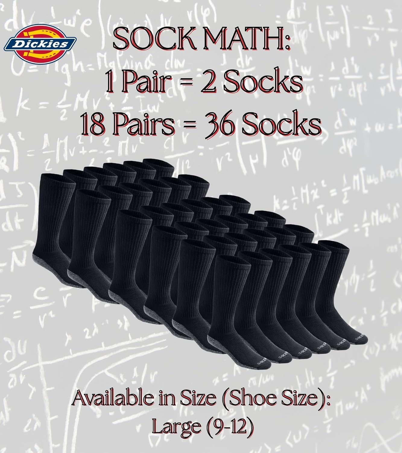 image:imageDickies Mens DriTech Moisture Control BootLength Socks Available in LXL 6 12 PairsBlack 18 Pairs