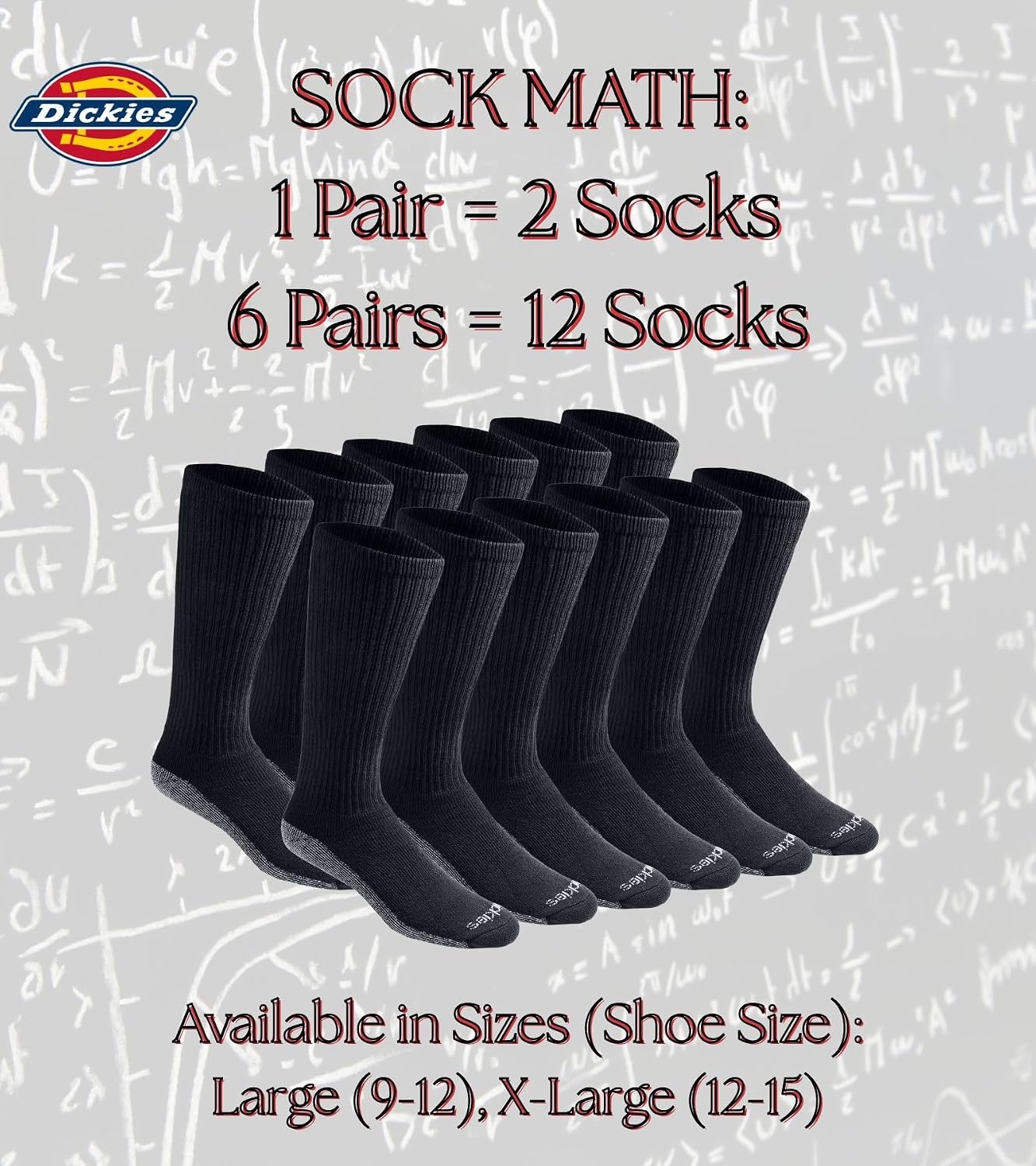 image:imageDickies Mens DriTech Moisture Control BootLength Socks Available in LXL 6 12 PairsBlack 6 Pairs