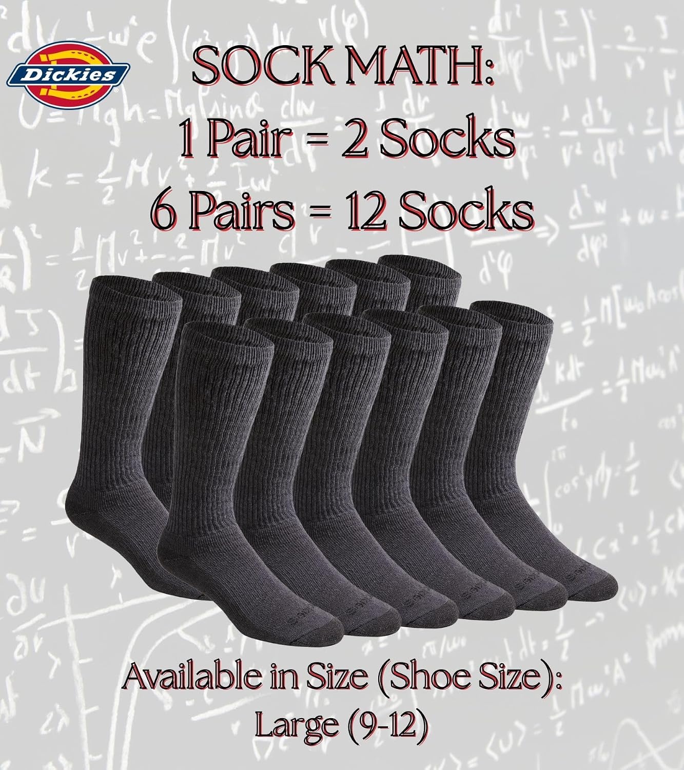 image:imageDickies Mens DriTech Moisture Control BootLength Socks Available in LXL 6 12 PairsCharcoal 6 Pairs