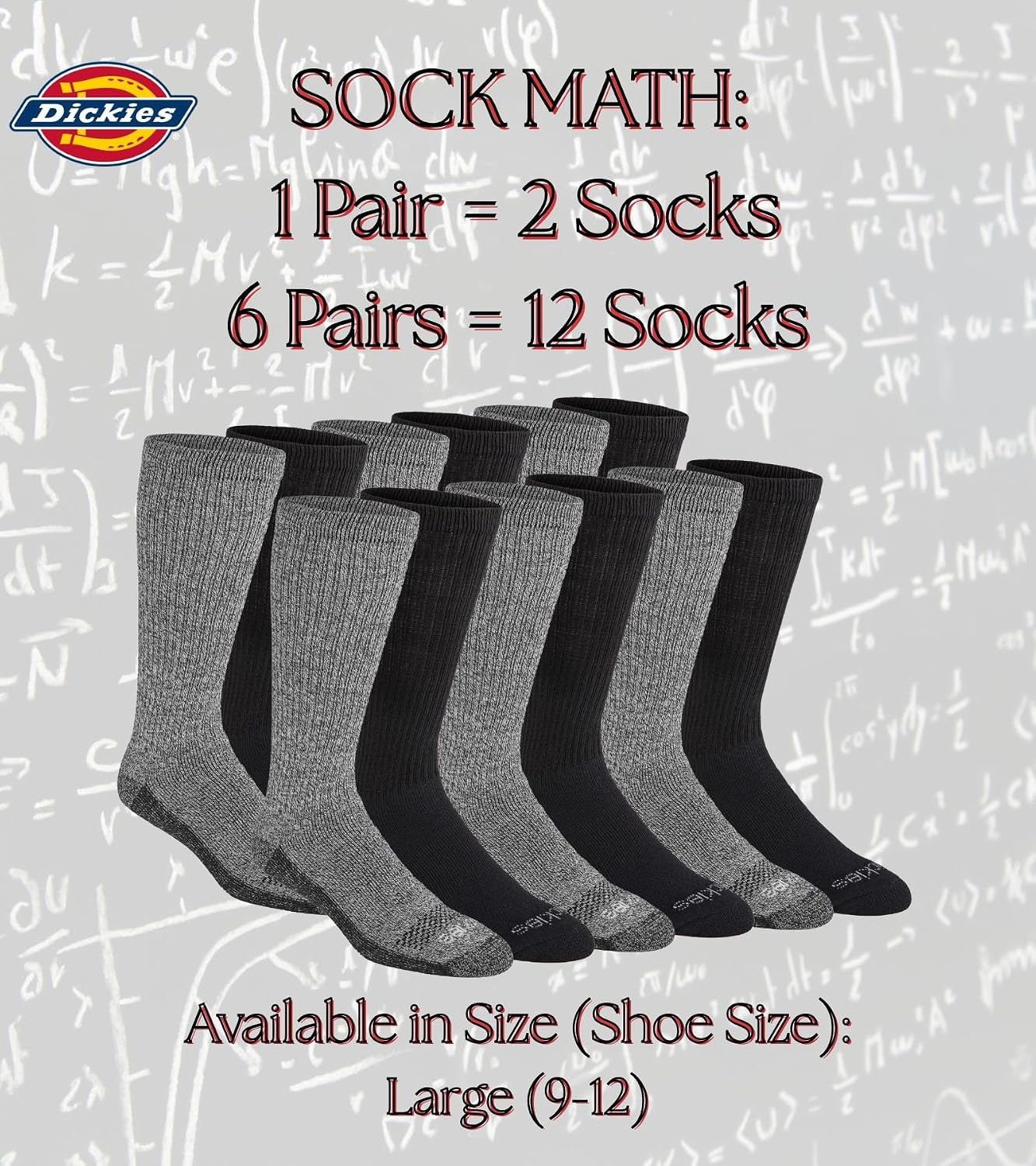 image:imageDickies Mens DriTech Moisture Control BootLength Socks Available in LXL 6 12 PairsMarl Assort 6 Pairs