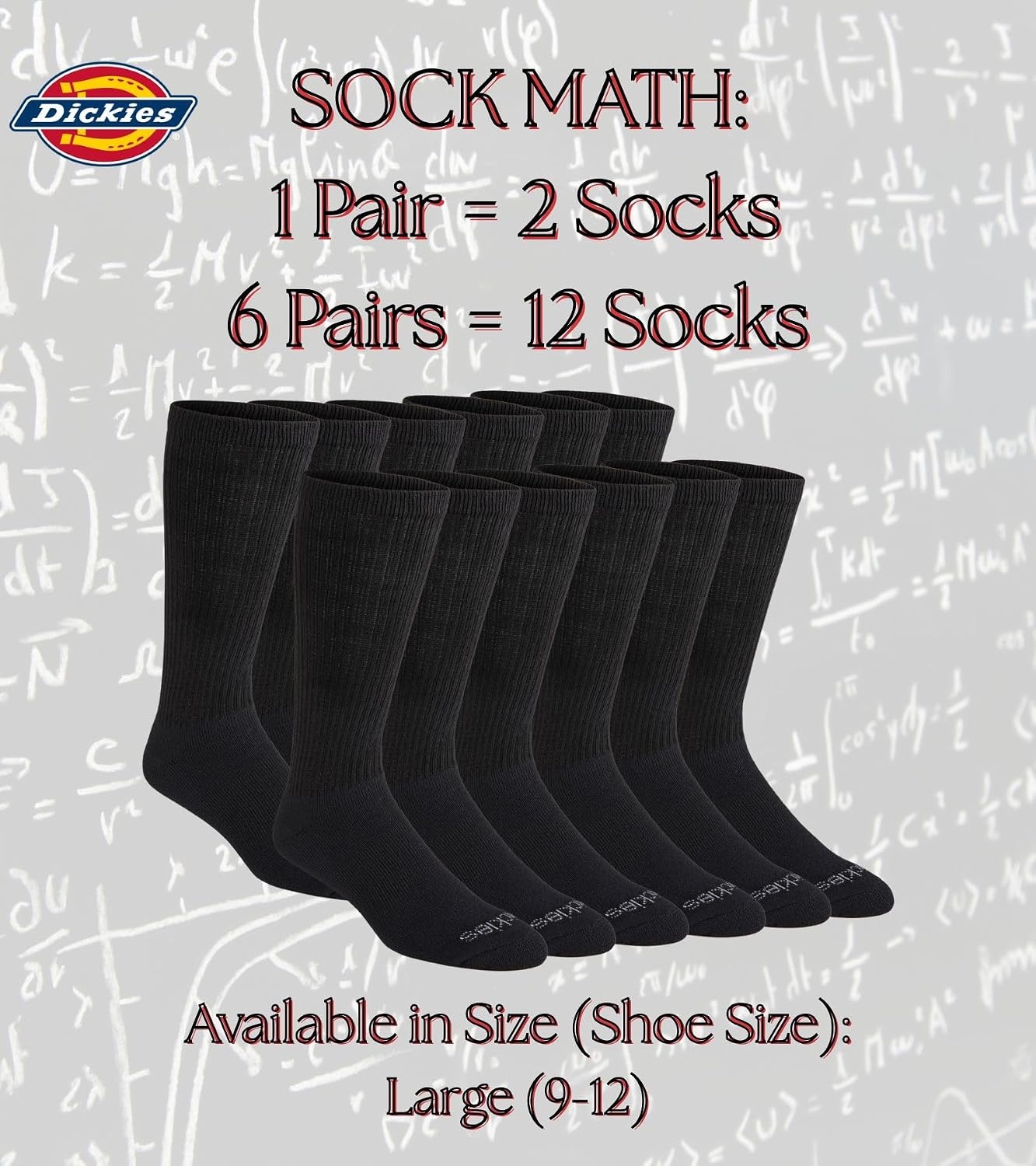 image:imageDickies Mens DriTech Moisture Control BootLength Socks Available in LXL 6 12 PairsSolid Black 6 Pairs