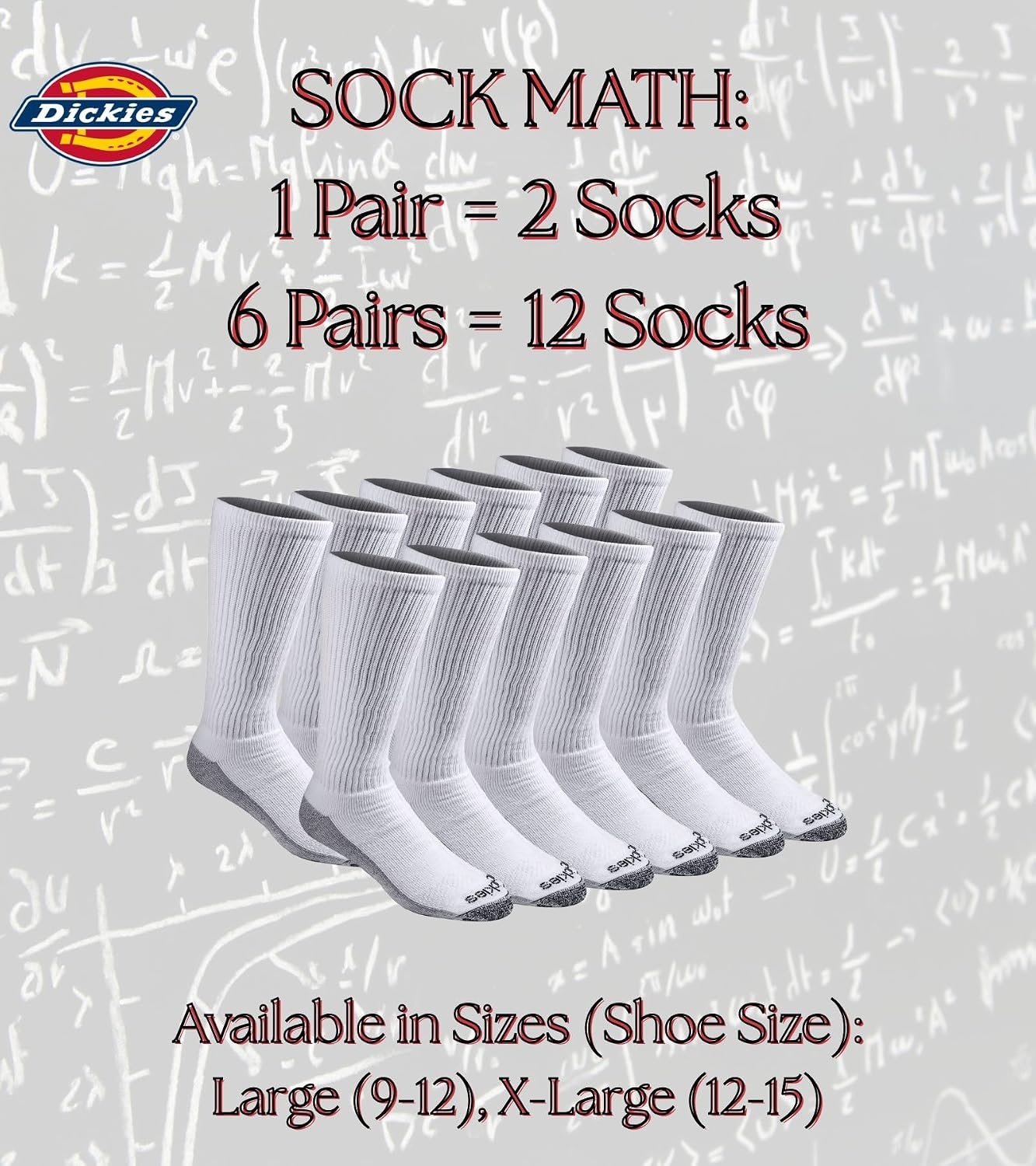 image:imageDickies Mens DriTech Moisture Control BootLength Socks Available in LXL 6 12 PairsWhite 6 Pairs