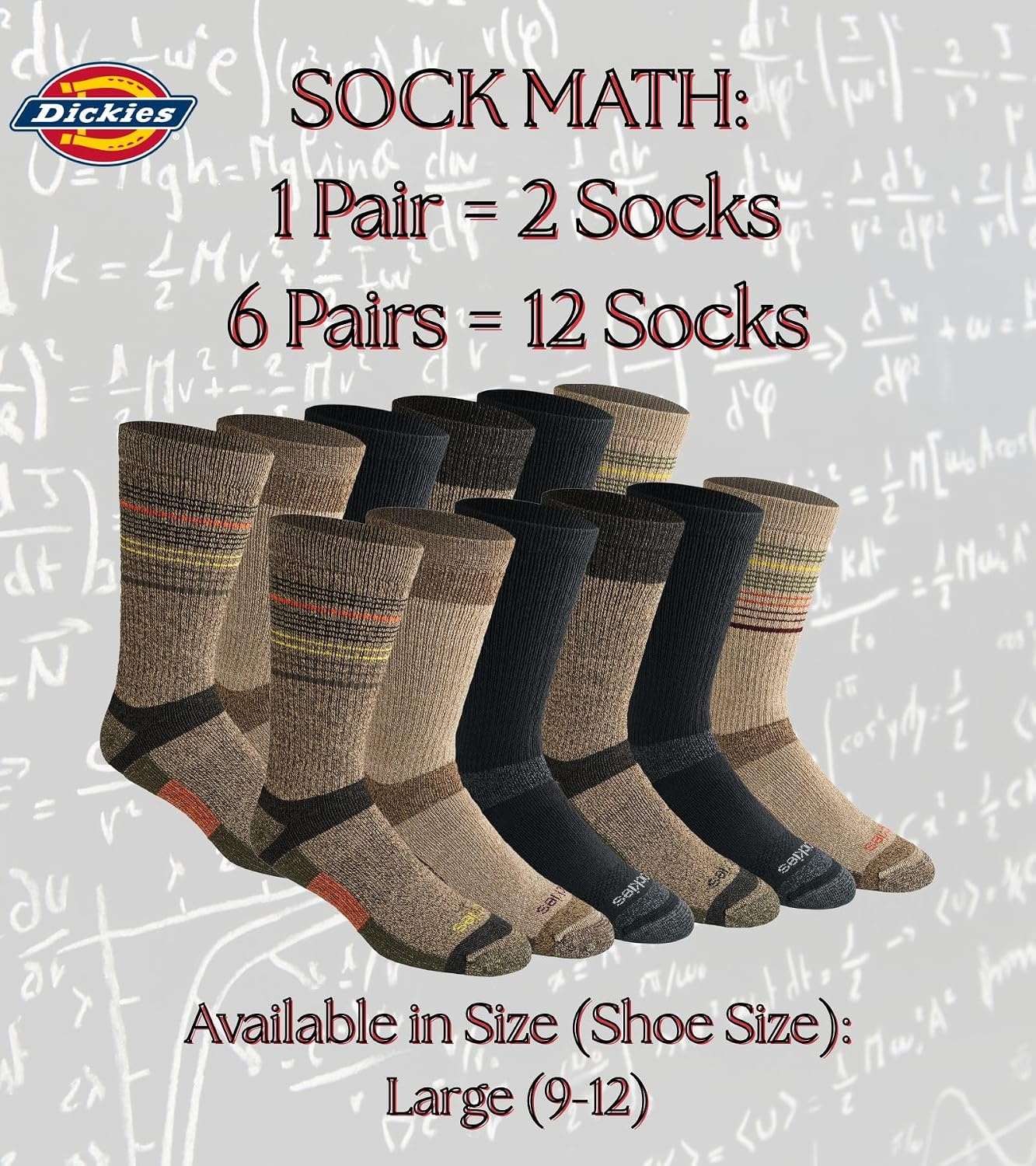 image:imageDickies Mens Dritech Moisture Control Max Full Cushion Crew Socks Available in Mxl 6 12 PairsOlive Assorted 6 Pairs