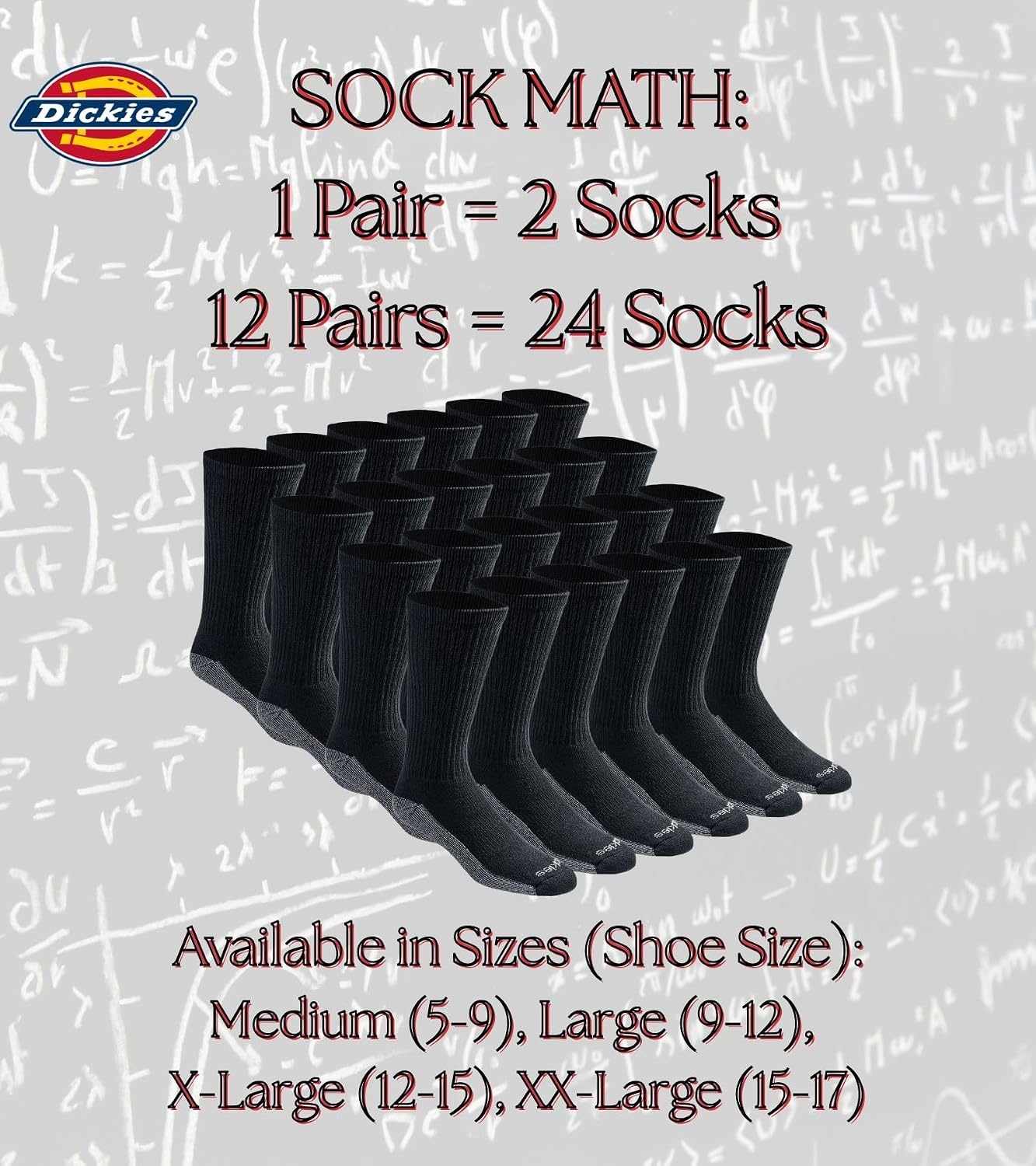 image:imageDickies Mens Dritech Original Moisture Control Crew Socks Available in Mxxl 6 12 18 PairsBlack 12 Pairs