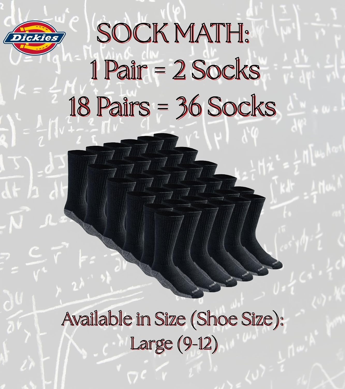 image:imageDickies Mens Dritech Original Moisture Control Crew Socks Available in Mxxl 6 12 18 PairsBlack 18 Pairs