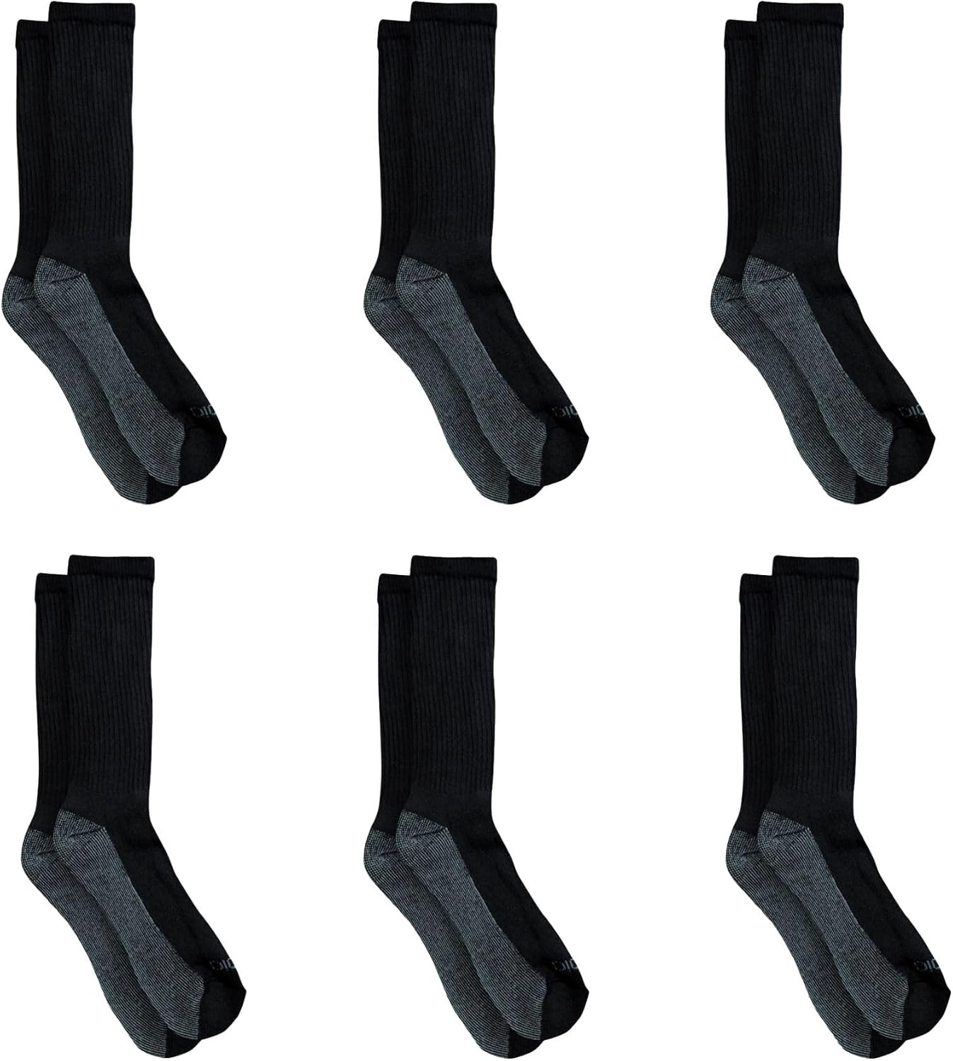 image:imageDickies Mens Dritech Original Moisture Control Crew Socks Available in Mxxl 6 12 18 PairsBlack 6 Pairs