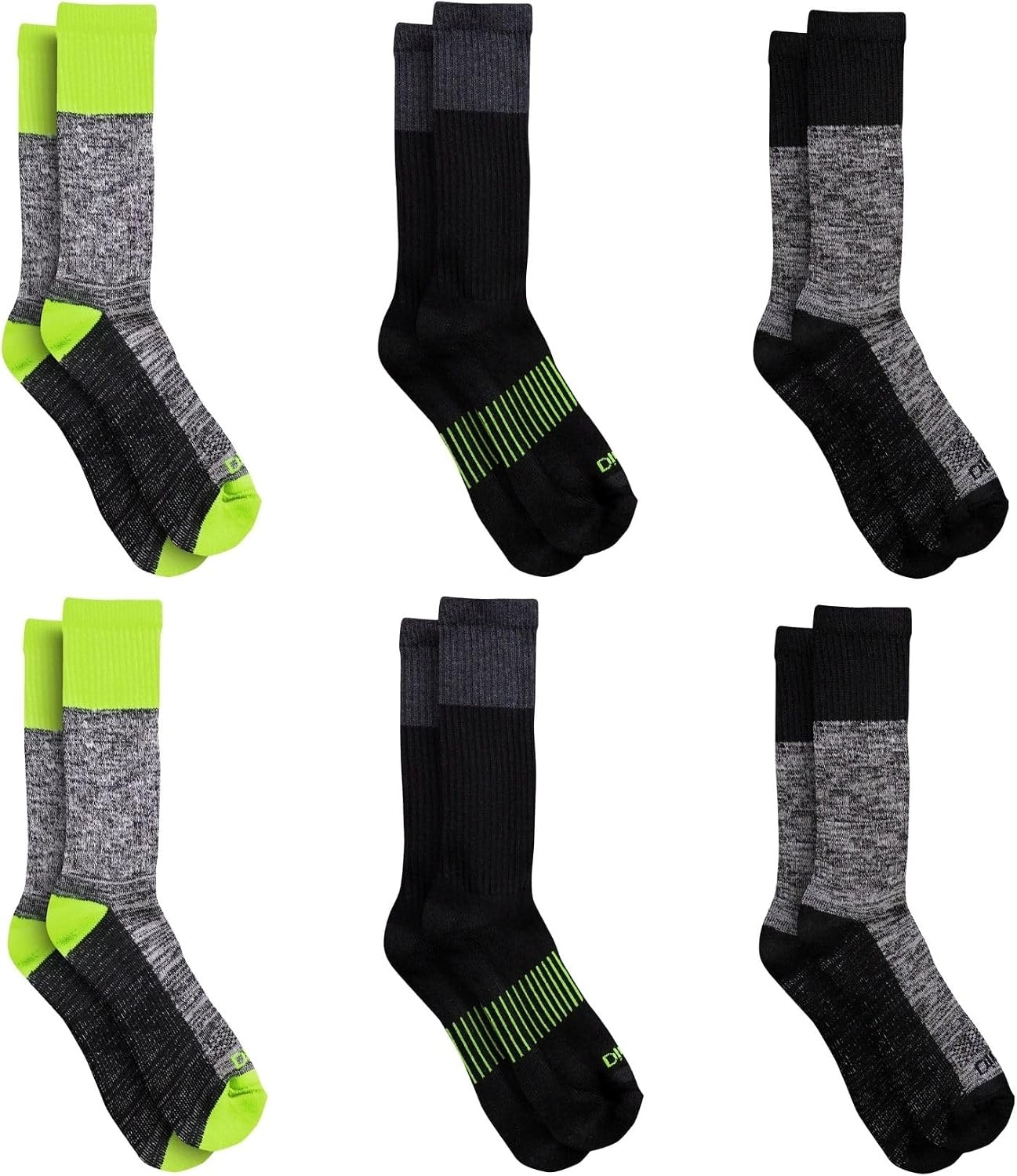 image:imageDickies Mens Dritech Original Moisture Control Crew Socks Available in Mxxl 6 12 18 PairsHivis Yellow Black 6 Pairs