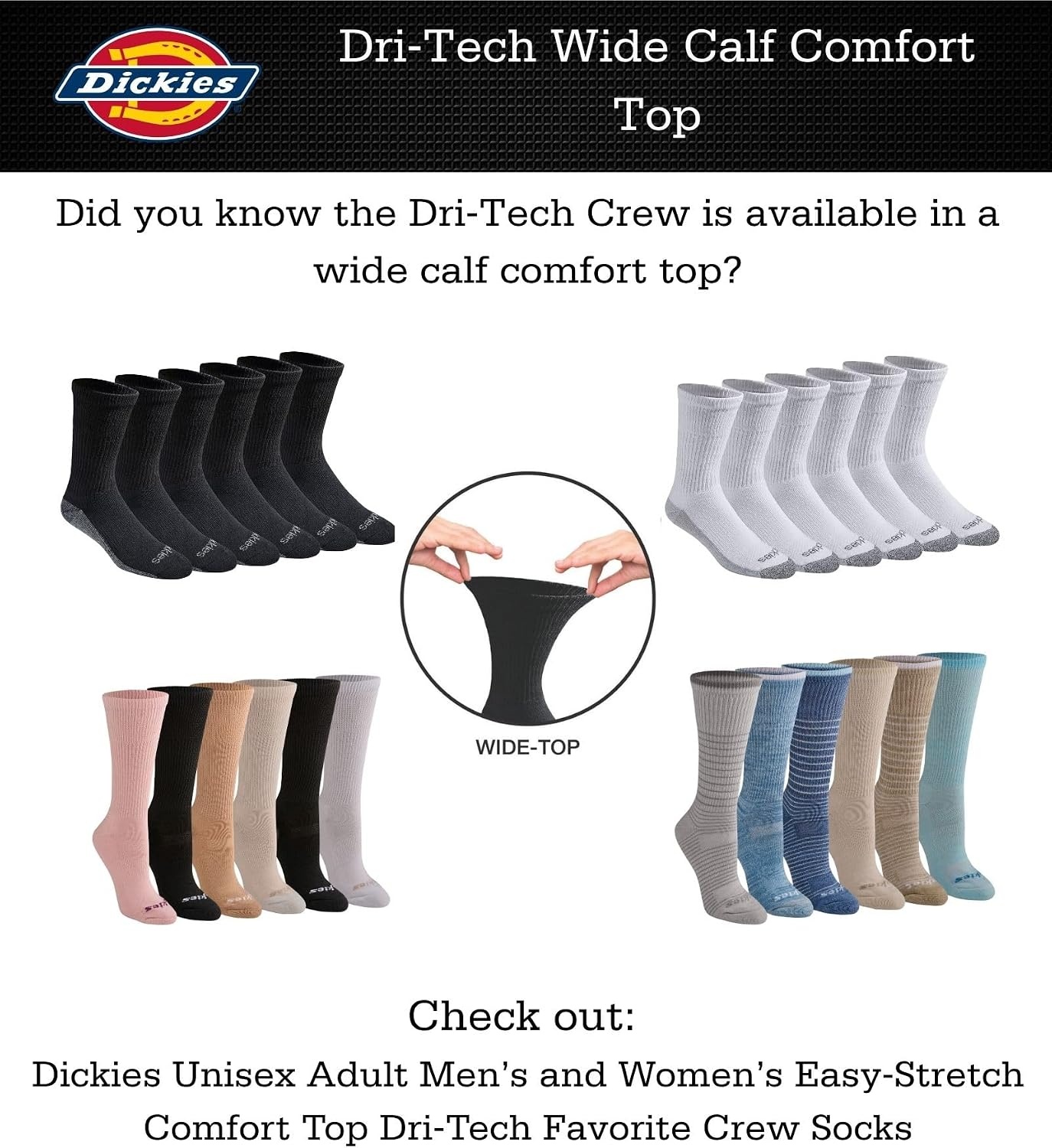 image:imageDickies Mens Dritech Original Moisture Control Crew Socks Available in Mxxl 6 12 18 PairsWhite 18 Pairs