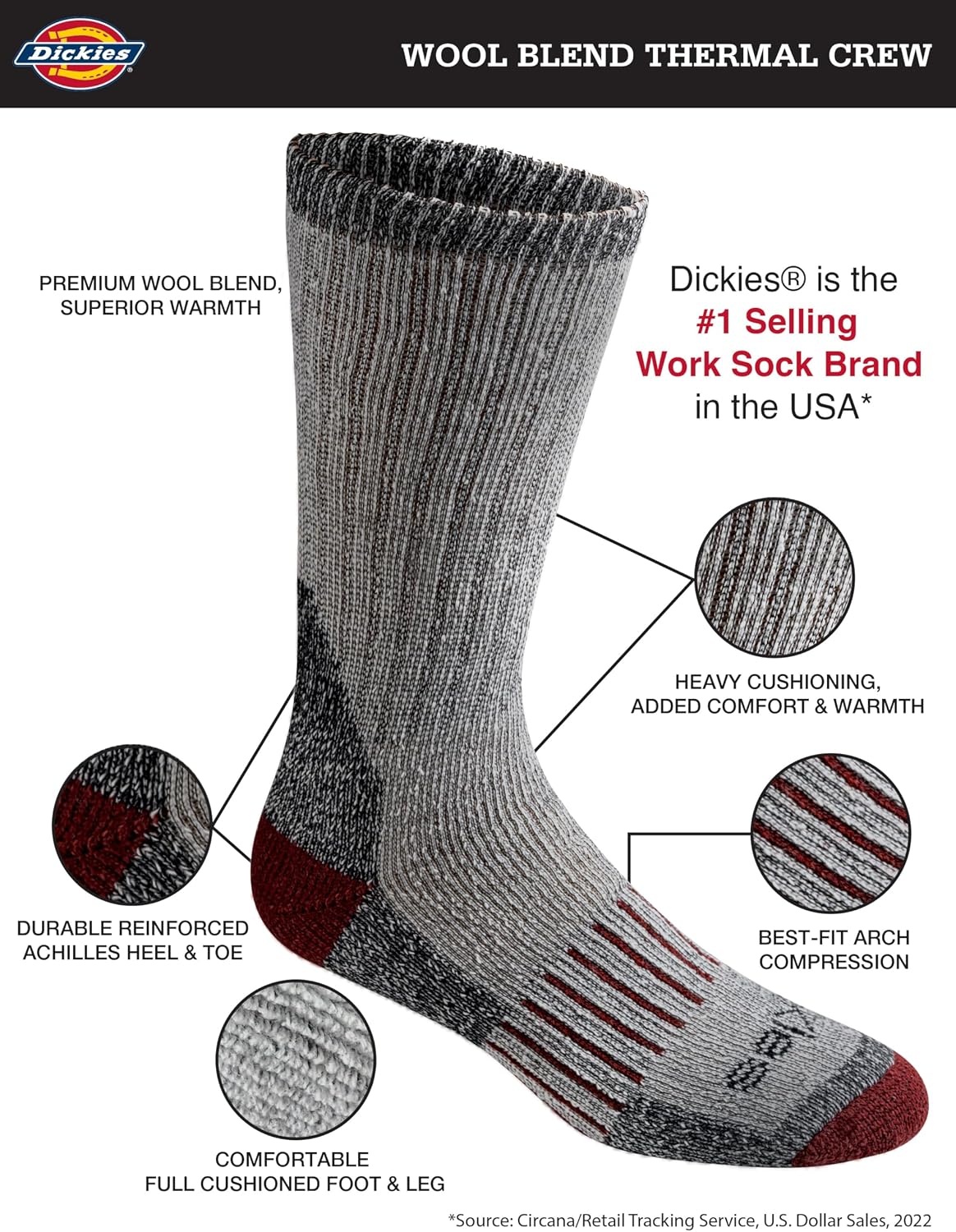 image:imageDickies Mens Heavy Weight Wool Blend Thermal Crew Socks 2 4 PairsBlk 2 Pr