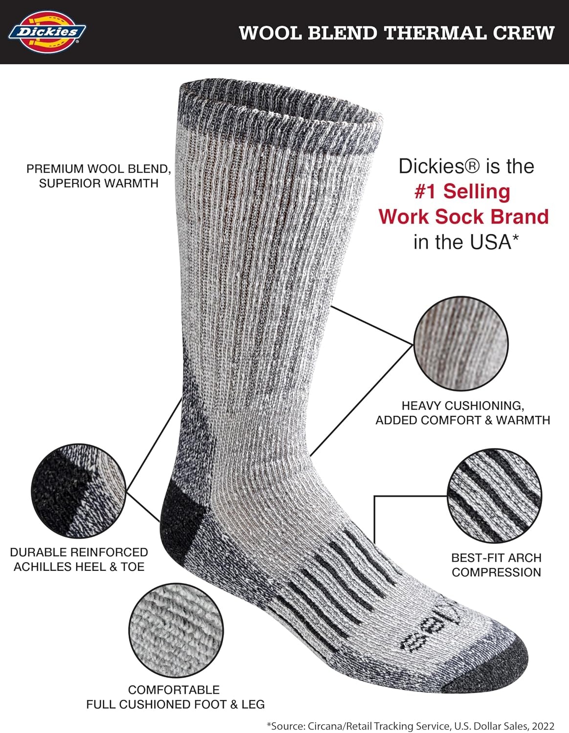 image:imageDickies Mens Heavy Weight Wool Blend Thermal Crew Socks 2 4 PairsBlue 2 Pr
