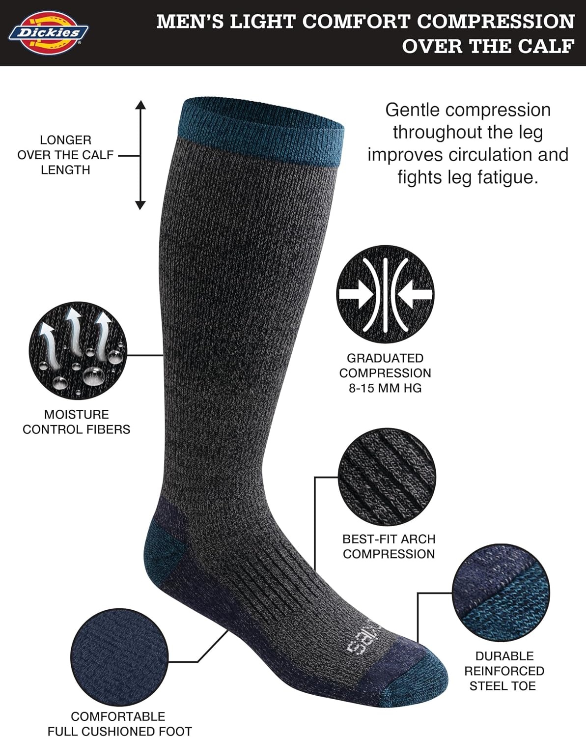 image:imageDickies Mens Light Compression Comfort OverTheCalf Socks Available in MXXL 2 4 6 PairsNavy Marl 2 Pairs