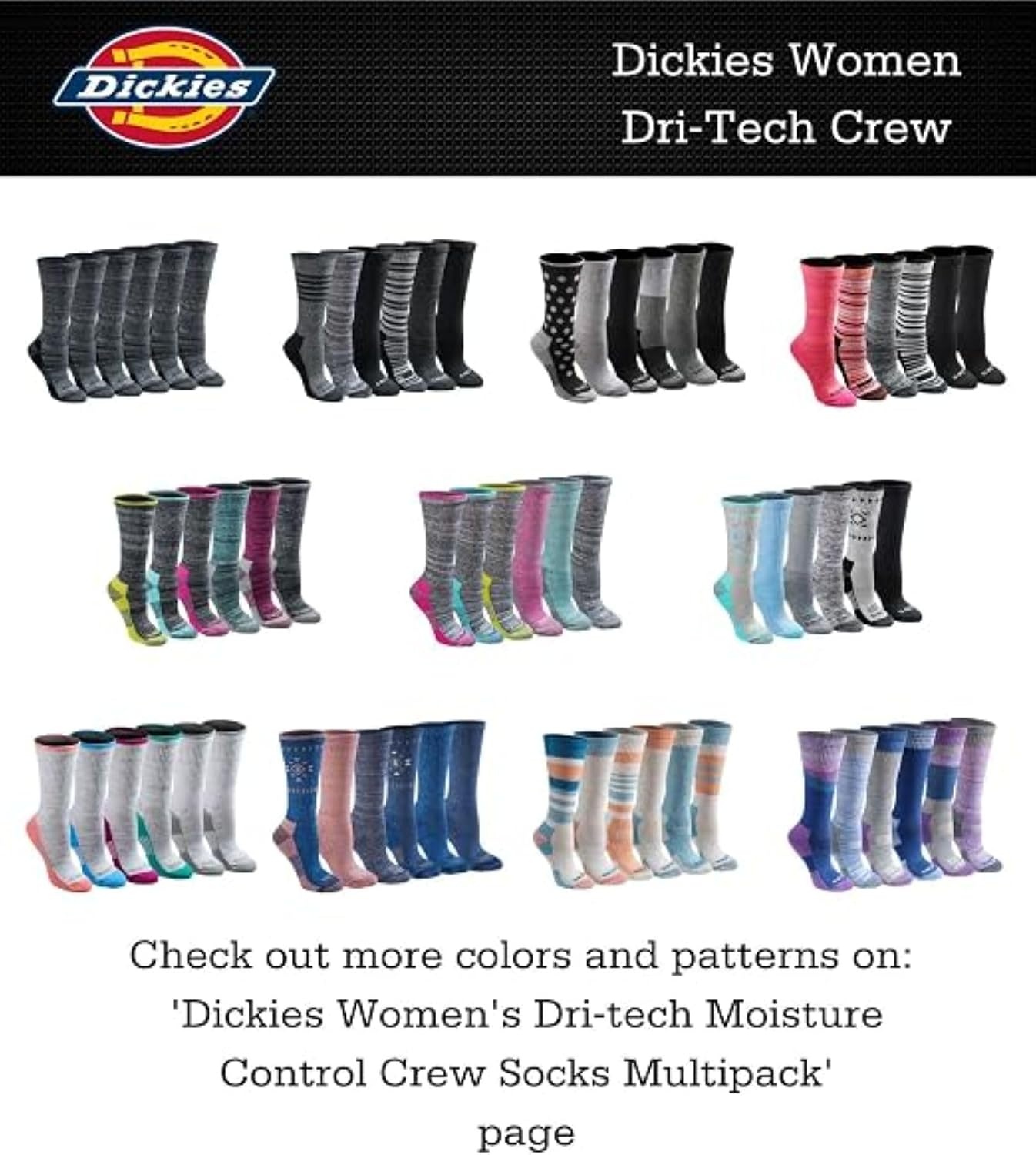image:imageDickies Womens DriTech Essential Crew amp KH SocksBlk Sol 6 Pr