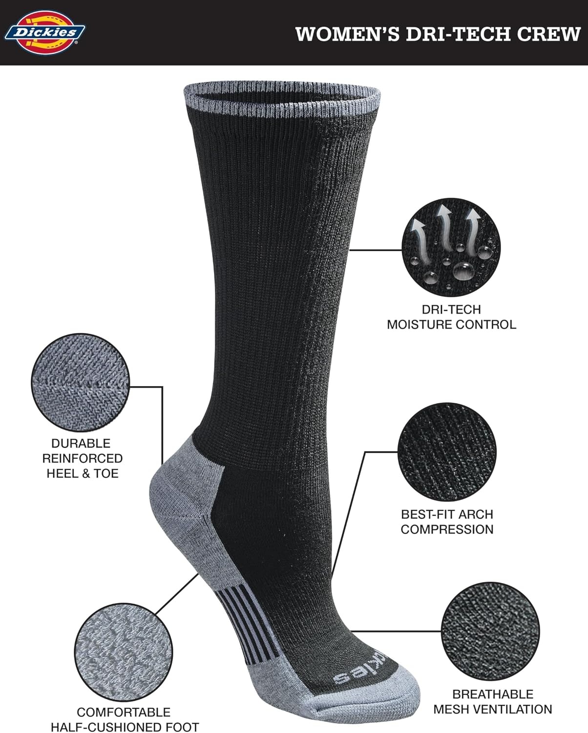 image:imageDickies Womens DriTech Essential Crew amp KH SocksBlush 6 Pr
