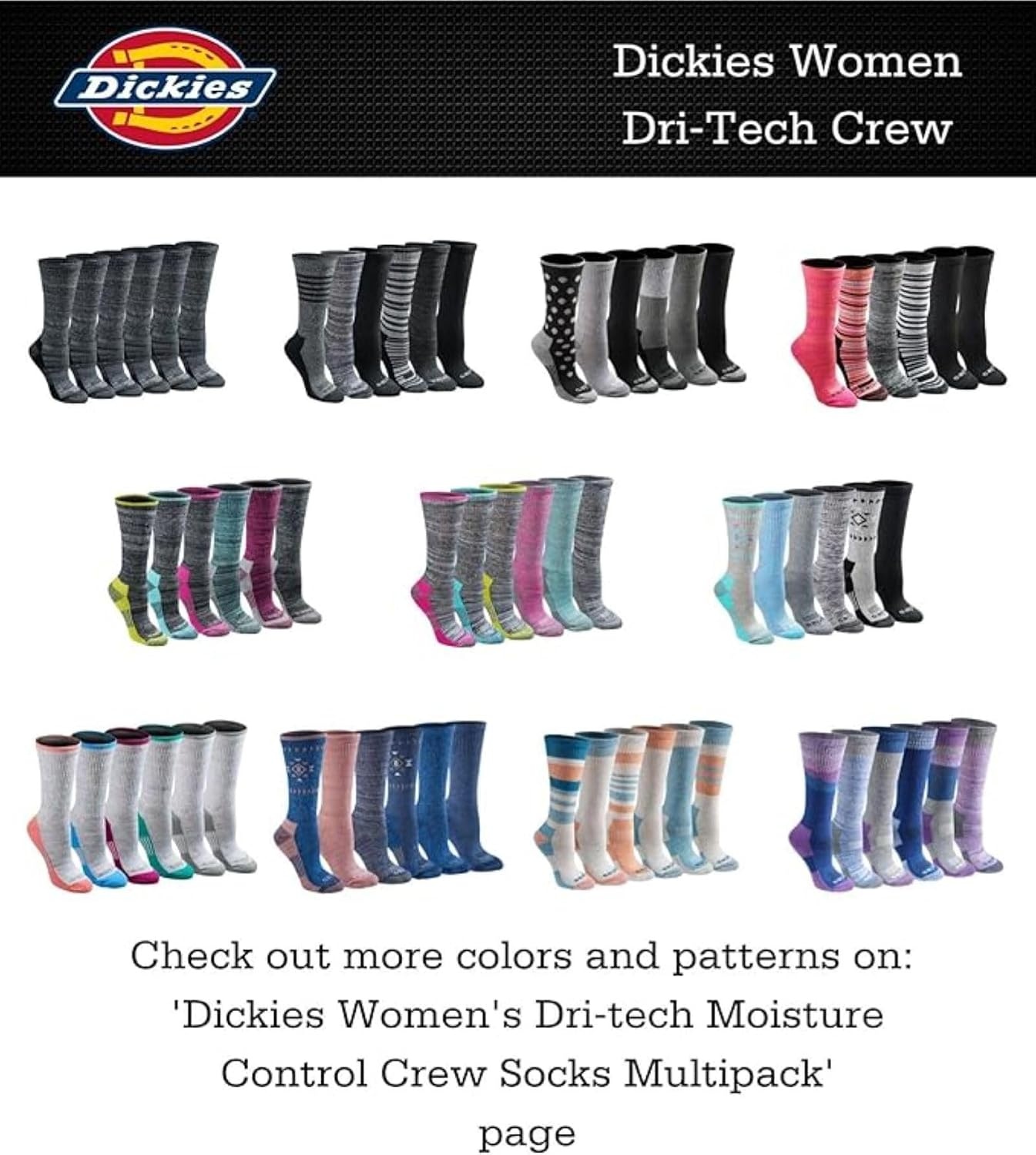 image:imageDickies Womens DriTech Essential Crew amp KH SocksDk Fash 6 Pr
