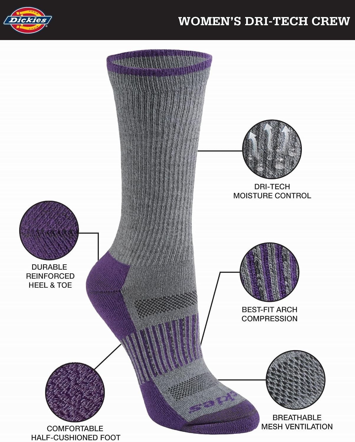 image:imageDickies Womens DriTech Essential Crew amp KH SocksDk Fash 6 Pr