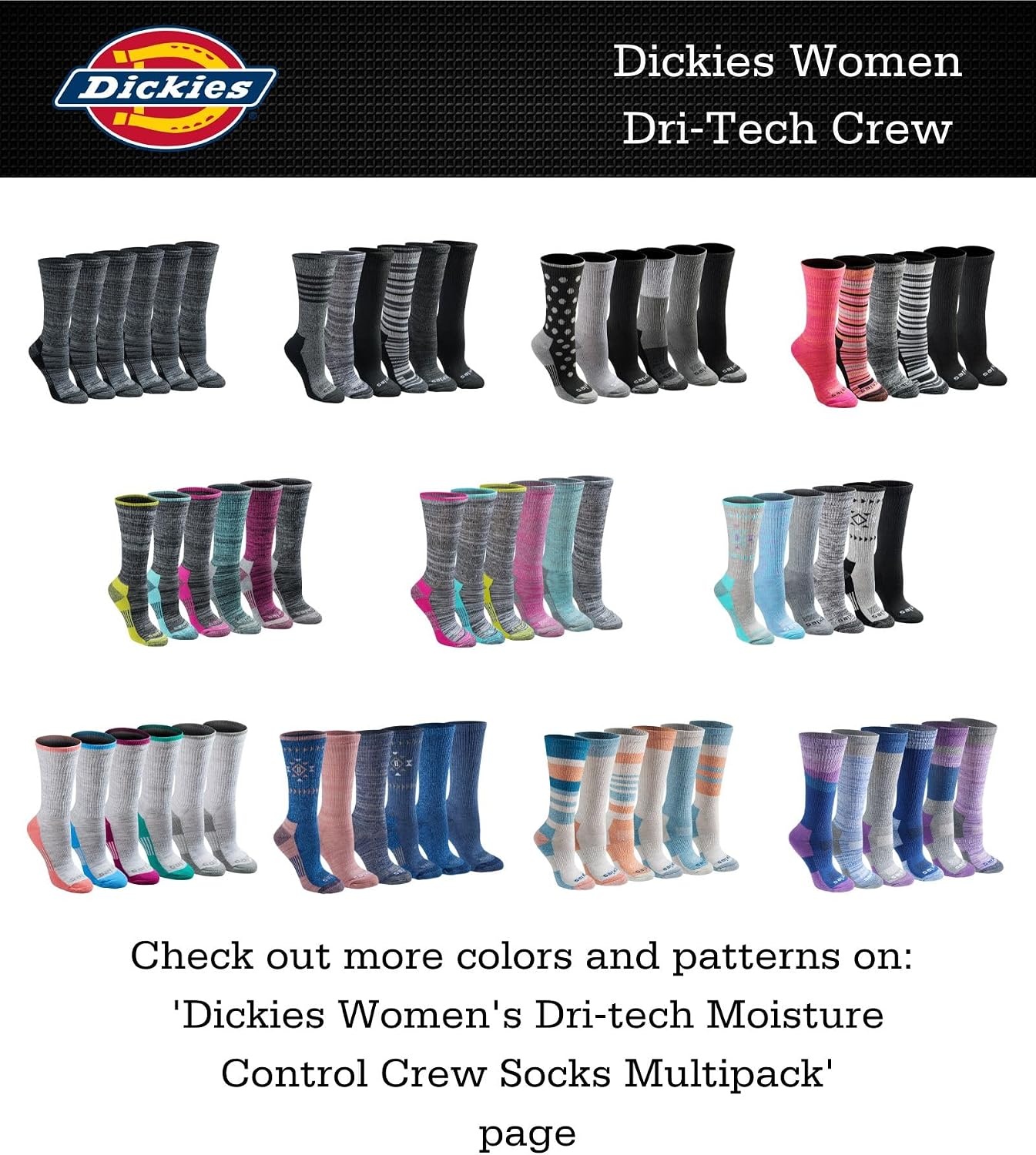 image:imageDickies Womens DriTech Essential Crew amp KH SocksGrey Solid 12 Pairs