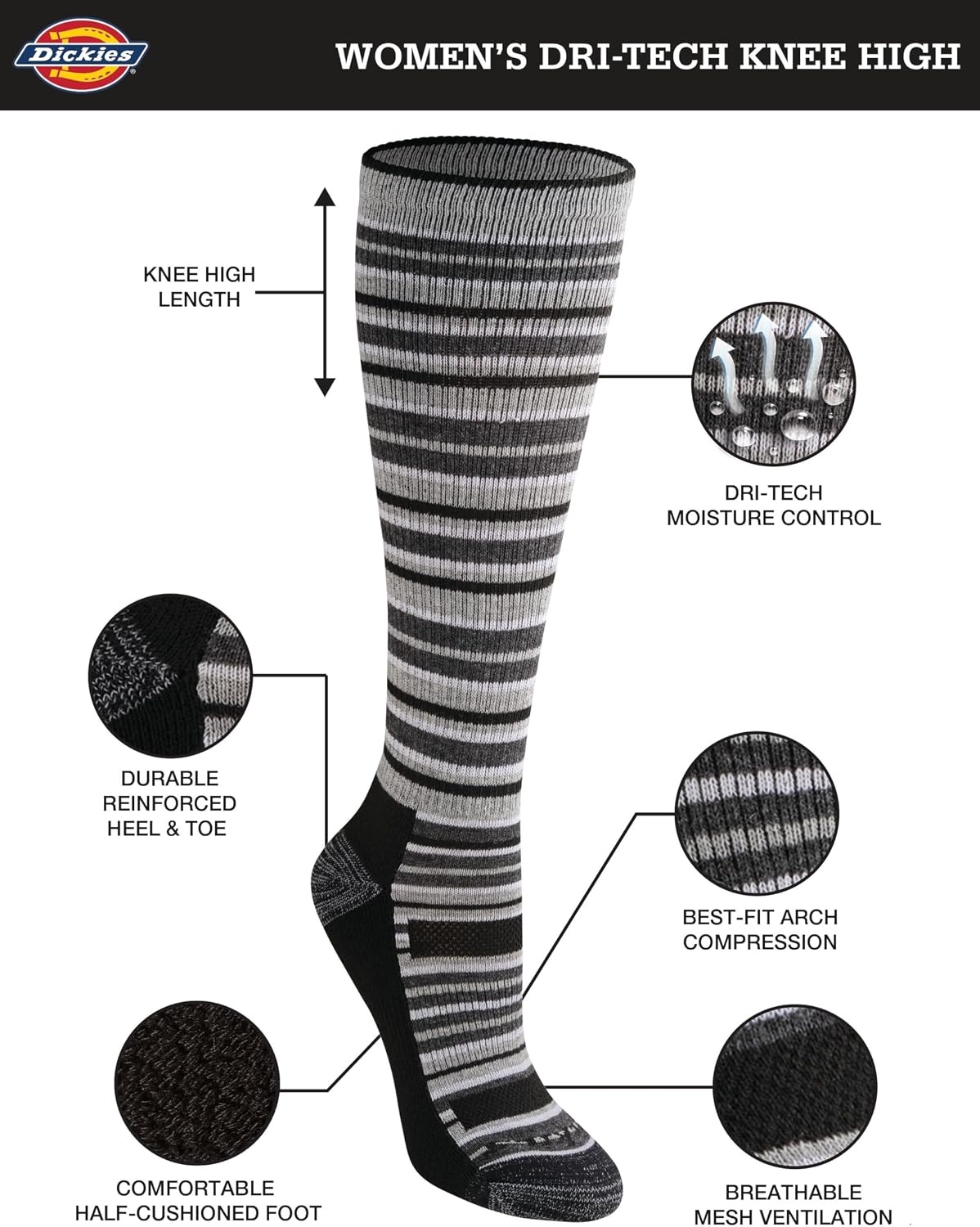 image:imageDickies Womens DriTech Essential Crew amp KH SocksKh Bl Gr 6 Pr