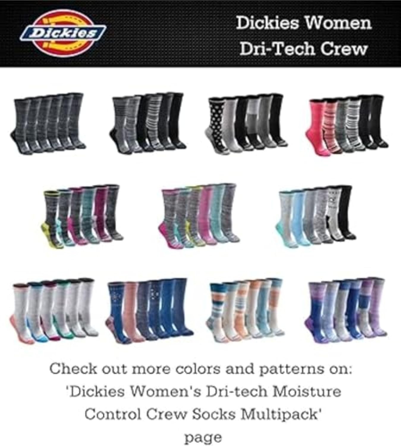 image:imageDickies Womens DriTech Essential Crew amp KH SocksKh Blk 12 Pairs