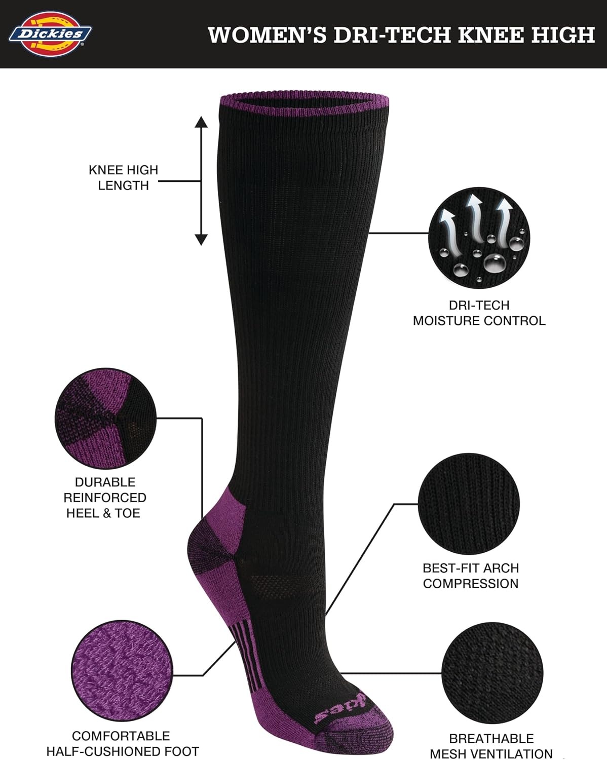 image:imageDickies Womens DriTech Essential Crew amp KH SocksKh Blk 6 Pr