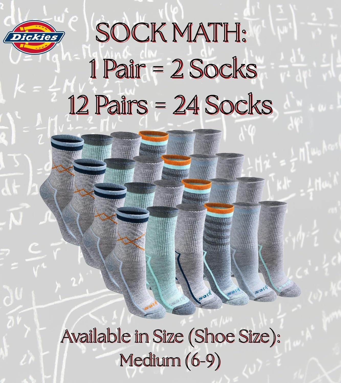 image:imageDickies Womens Dritech Advanced Moisture Wicking Midcrew Socks Available in Ml 6 12 PairsBlue Assorted 12 Pairs