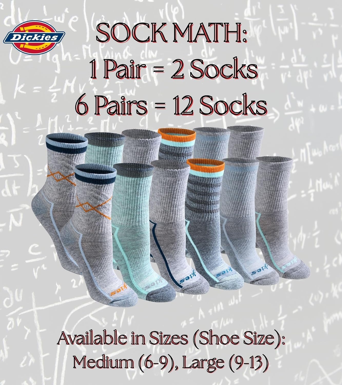 image:imageDickies Womens Dritech Advanced Moisture Wicking Midcrew Socks Available in Ml 6 12 PairsBlue Assorted 6 Pairs