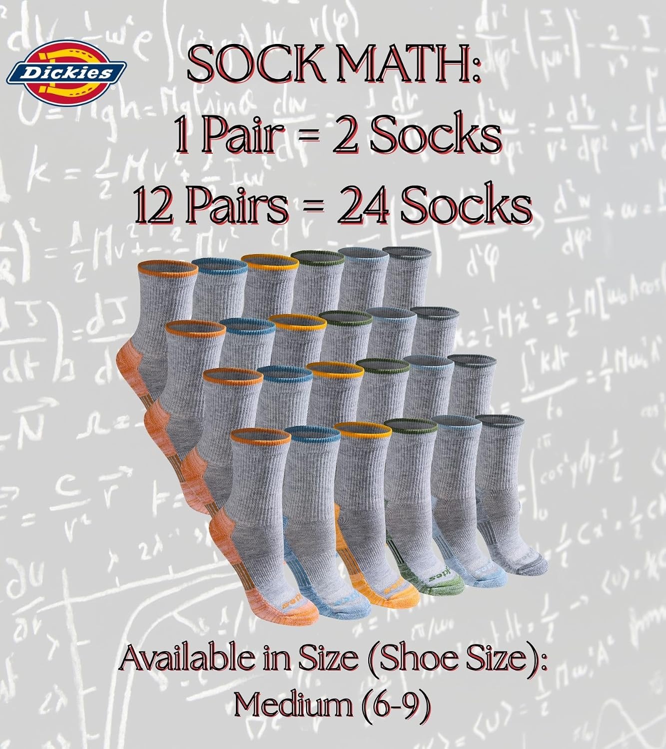 image:imageDickies Womens Dritech Advanced Moisture Wicking Midcrew Socks Available in Ml 6 12 PairsGrey Assorted 12 Pairs