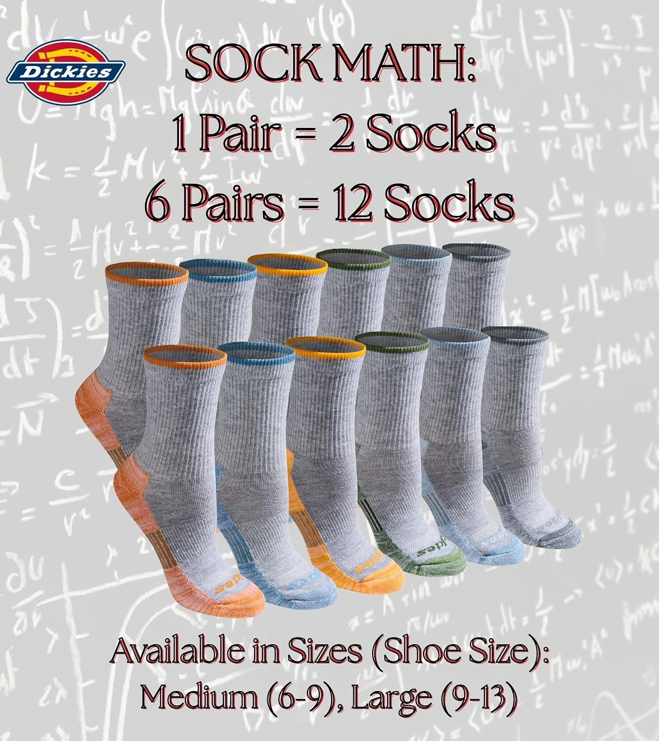 image:imageDickies Womens Dritech Advanced Moisture Wicking Midcrew Socks Available in Ml 6 12 PairsGrey Assorted 6 Pairs