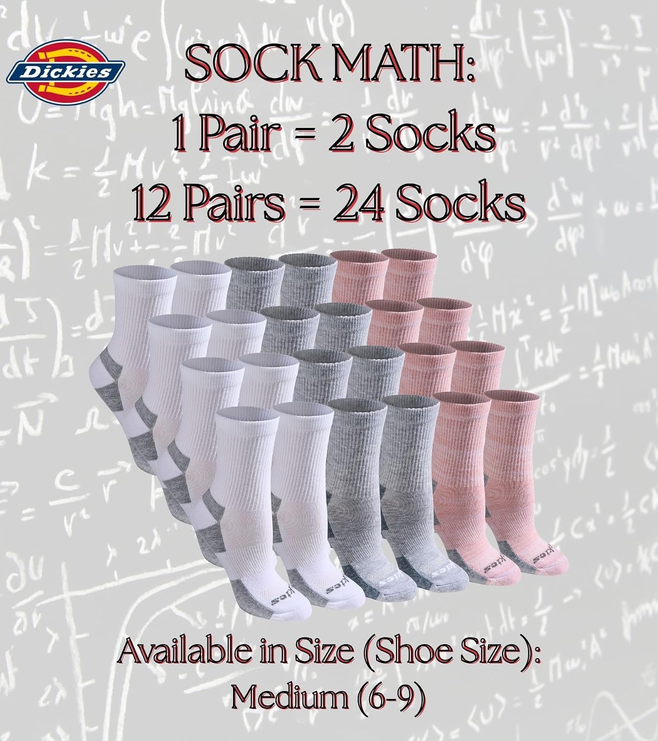 image:imageDickies Womens Dritech Advanced Moisture Wicking Midcrew Socks Available in Ml 6 12 PairsWhite Assorted 12 Pairs