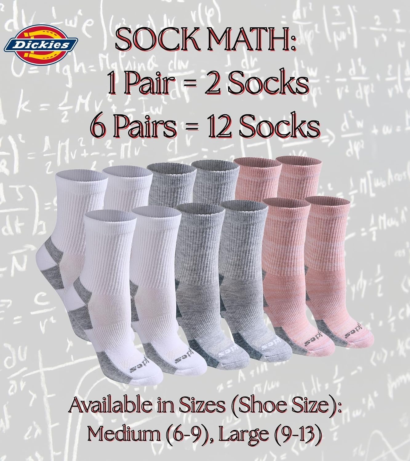 image:imageDickies Womens Dritech Advanced Moisture Wicking Midcrew Socks Available in Ml 6 12 PairsWhite Assorted 6 Pairs