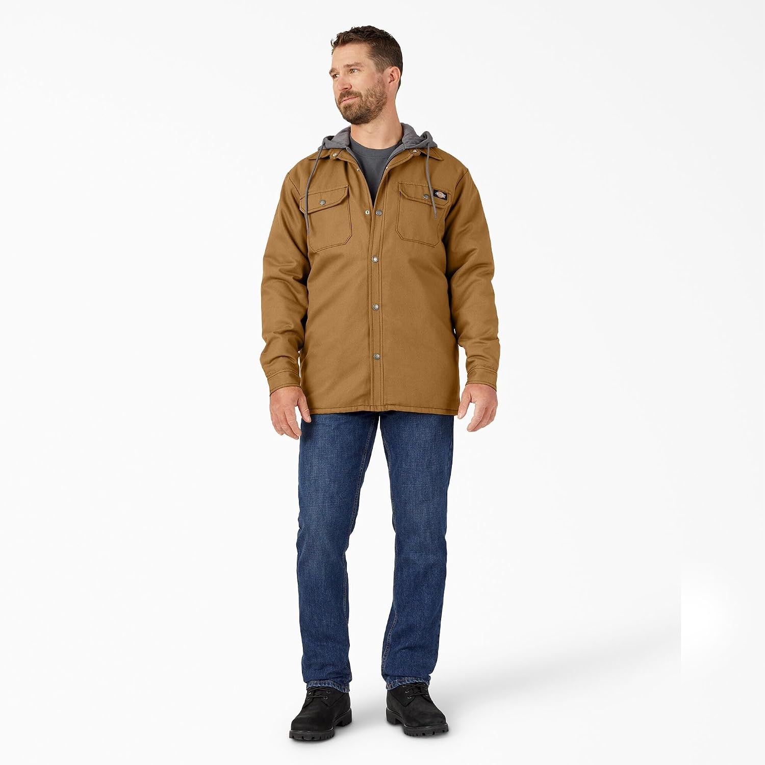 image:imageDickies Mens Fleece Hooded Duck Shirt Jacket With HydroshieldBrown Duck