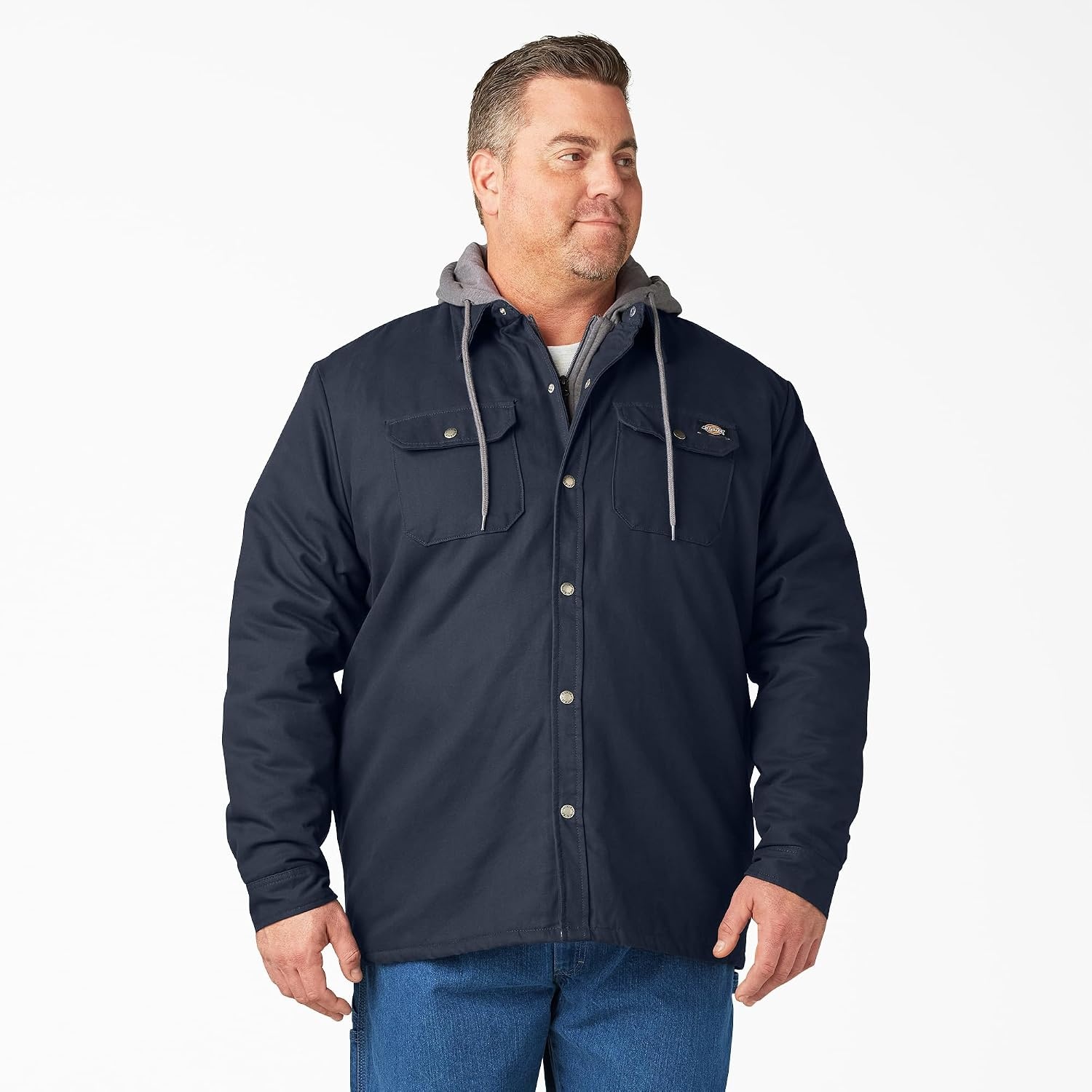 image:imageDickies Mens Fleece Hooded Duck Shirt Jacket With HydroshieldDark Navy