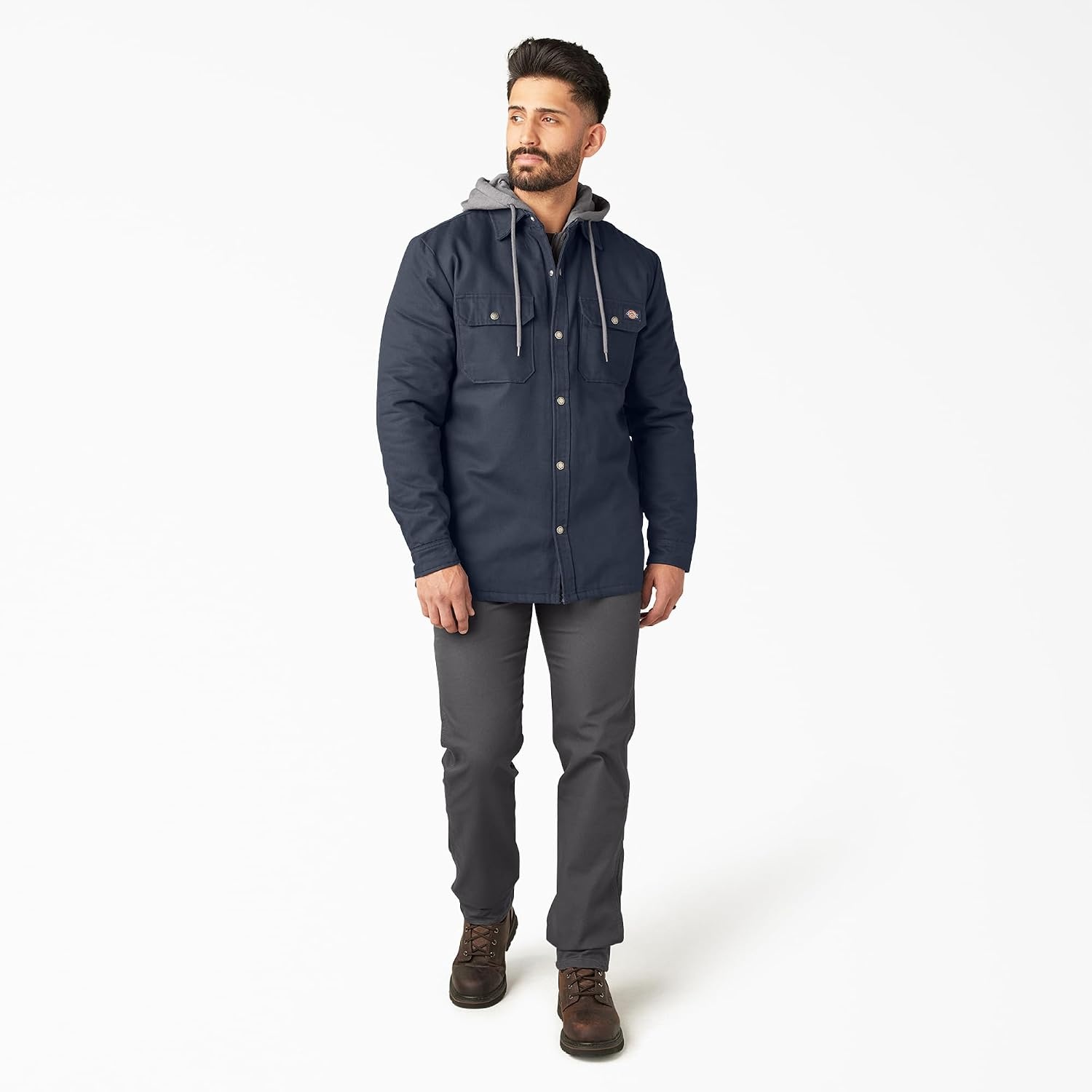 image:imageDickies Mens Fleece Hooded Duck Shirt Jacket With HydroshieldDark Navy