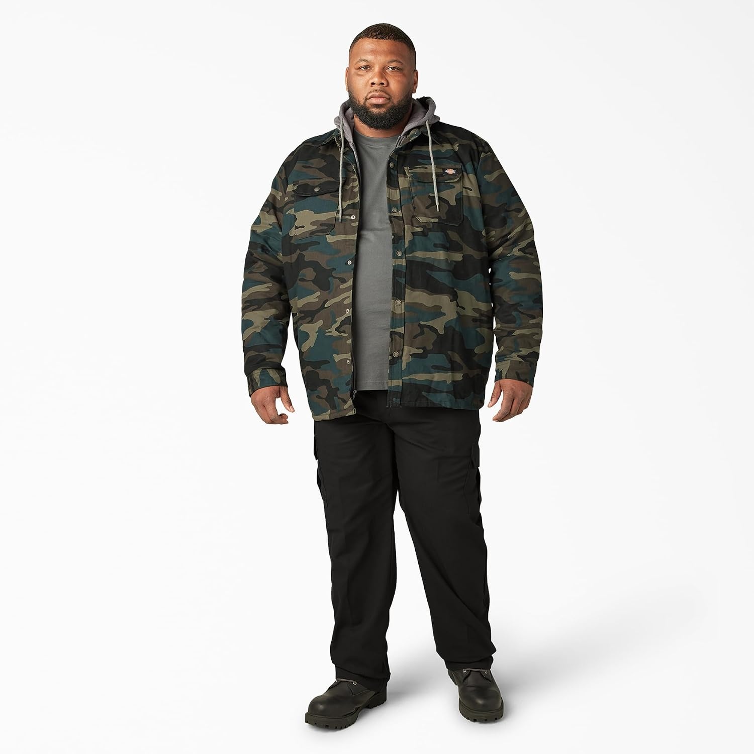 image:imageDickies Mens Fleece Hooded Duck Shirt Jacket With HydroshieldHunter Green Camo