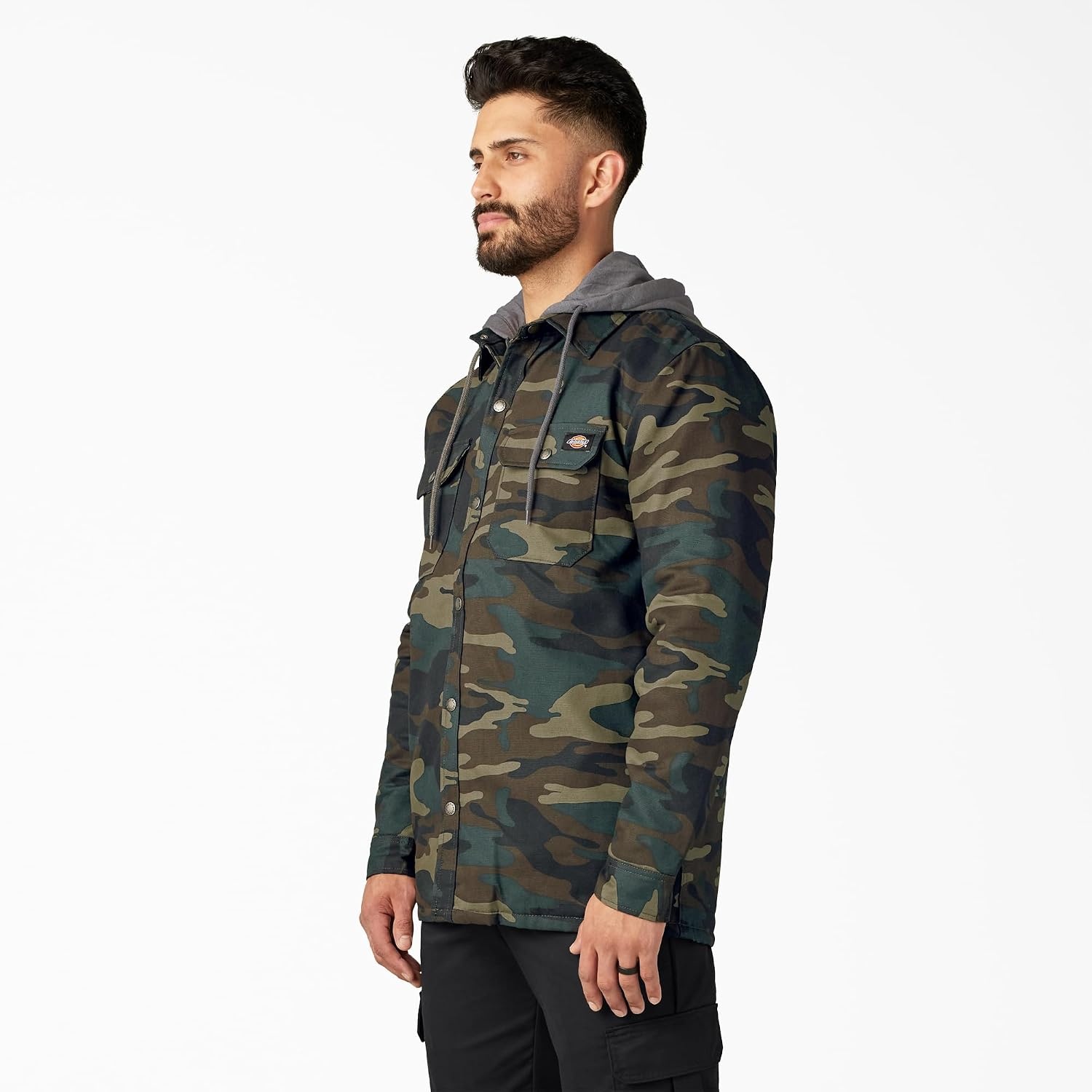 image:imageDickies Mens Fleece Hooded Duck Shirt Jacket With HydroshieldHunter Green Camo