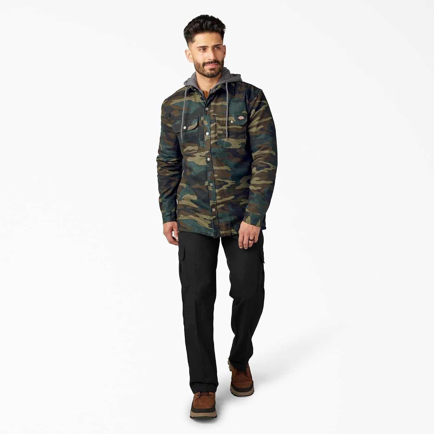 image:imageDickies Mens Fleece Hooded Duck Shirt Jacket With HydroshieldHunter Green Camo