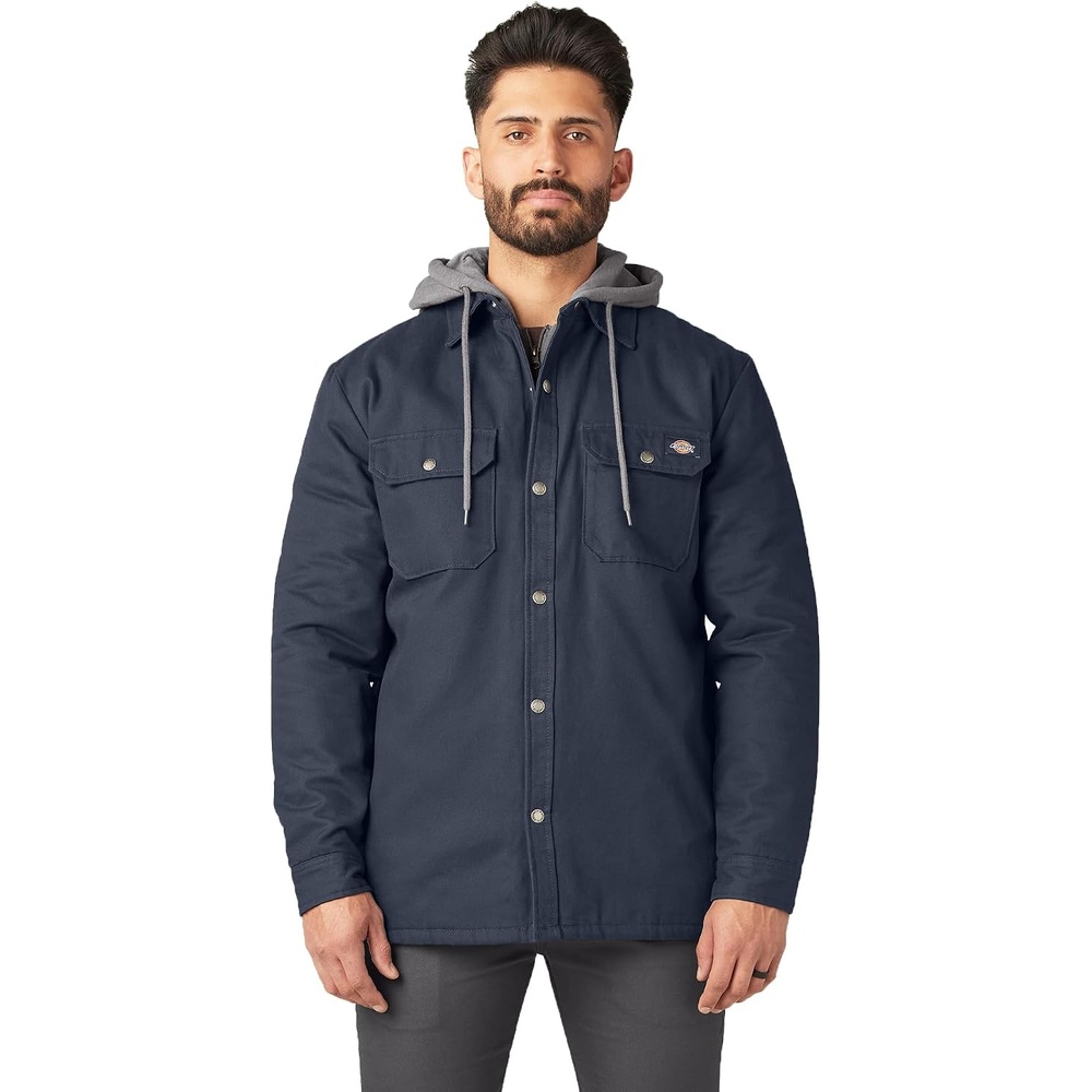 image:imageDickies Mens Fleece Hooded Duck Shirt Jacket With HydroshieldDark Navy