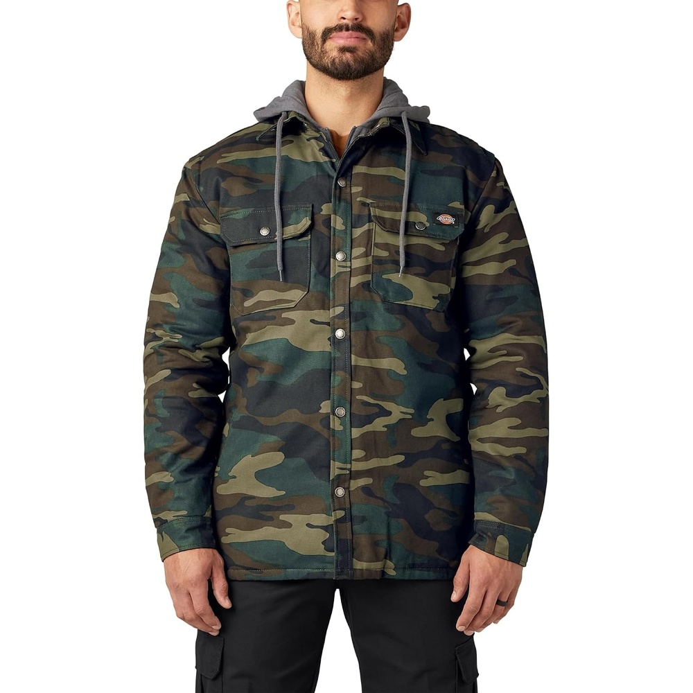 image:imageDickies Mens Fleece Hooded Duck Shirt Jacket With HydroshieldHunter Green Camo